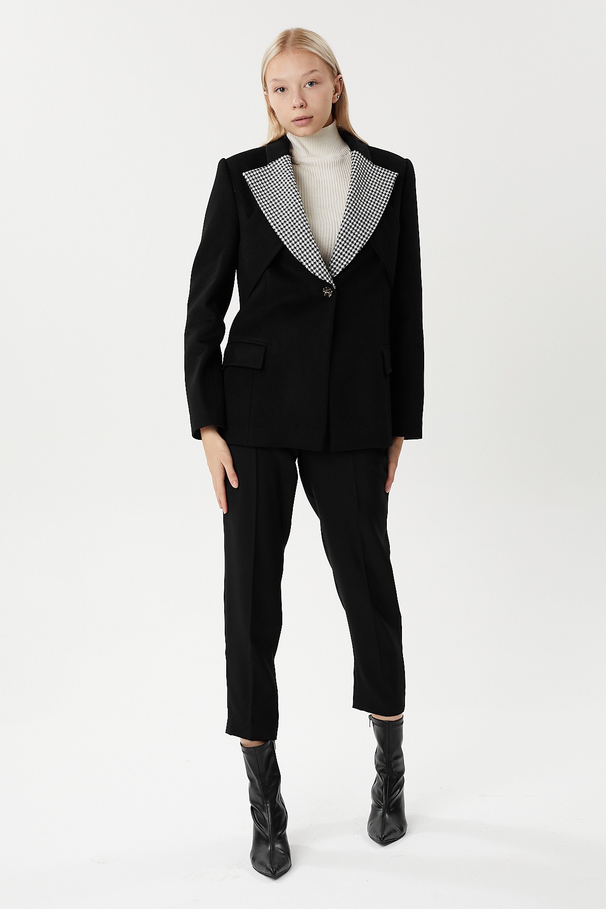 Cashmere single fabric button-up jacket