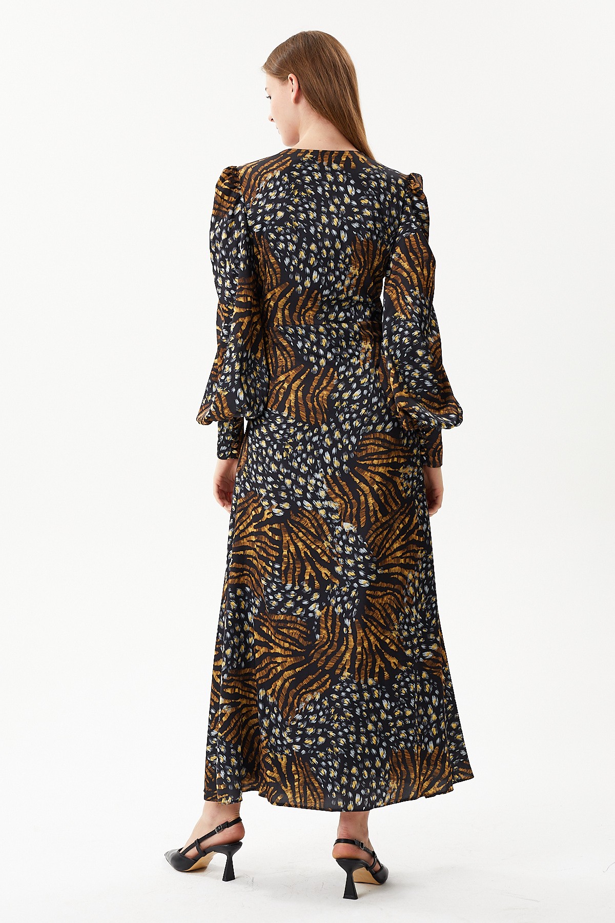 Leopard print hand embroidered long dress