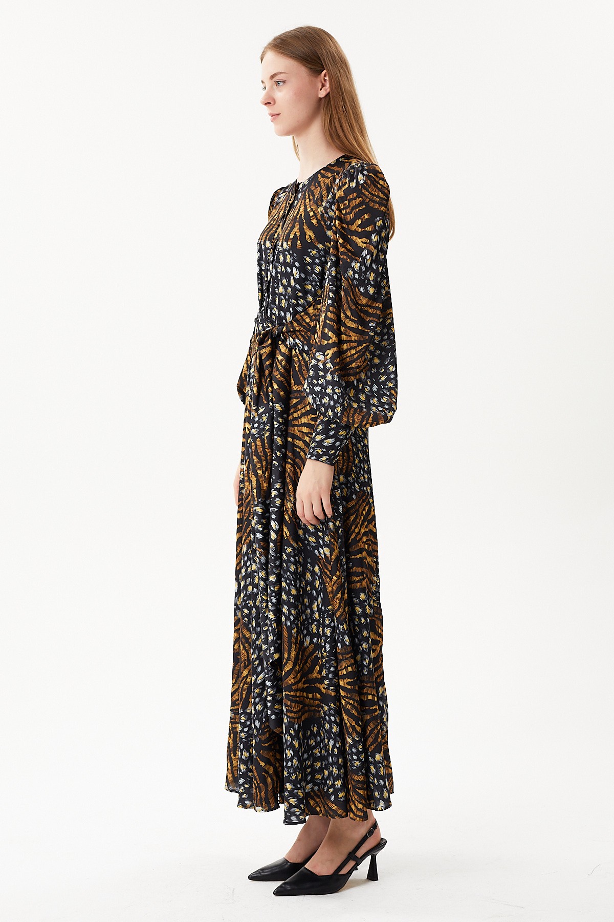 Leopard print hand embroidered long dress