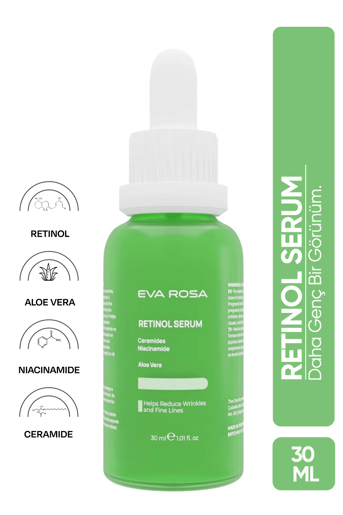 Yaşlanma ve Kırışıklık Karşıtı, Onarıcı, Aloe Vera Özlü Retinol Serum 30 ml