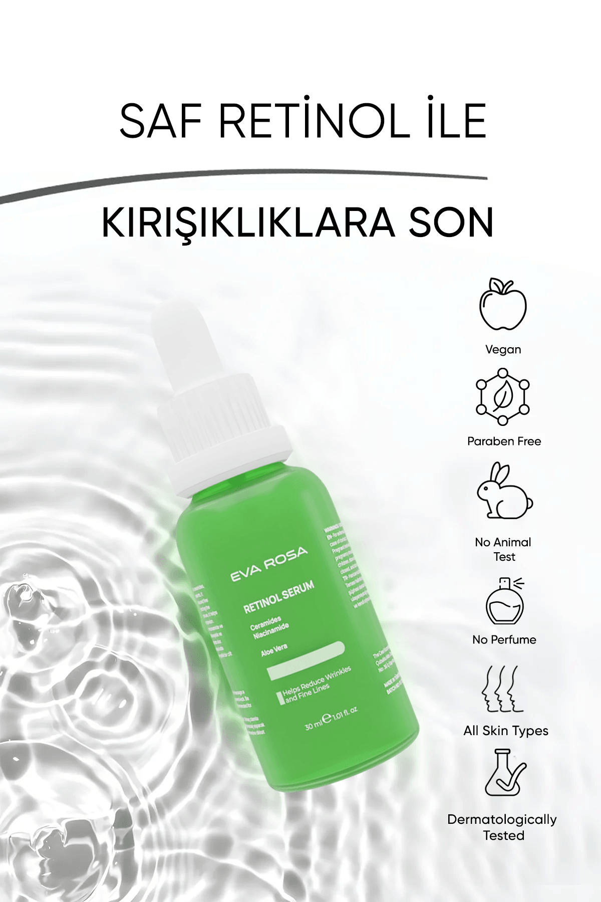 Yaşlanma ve Kırışıklık Karşıtı, Onarıcı, Aloe Vera Özlü Retinol Serum 30 ml