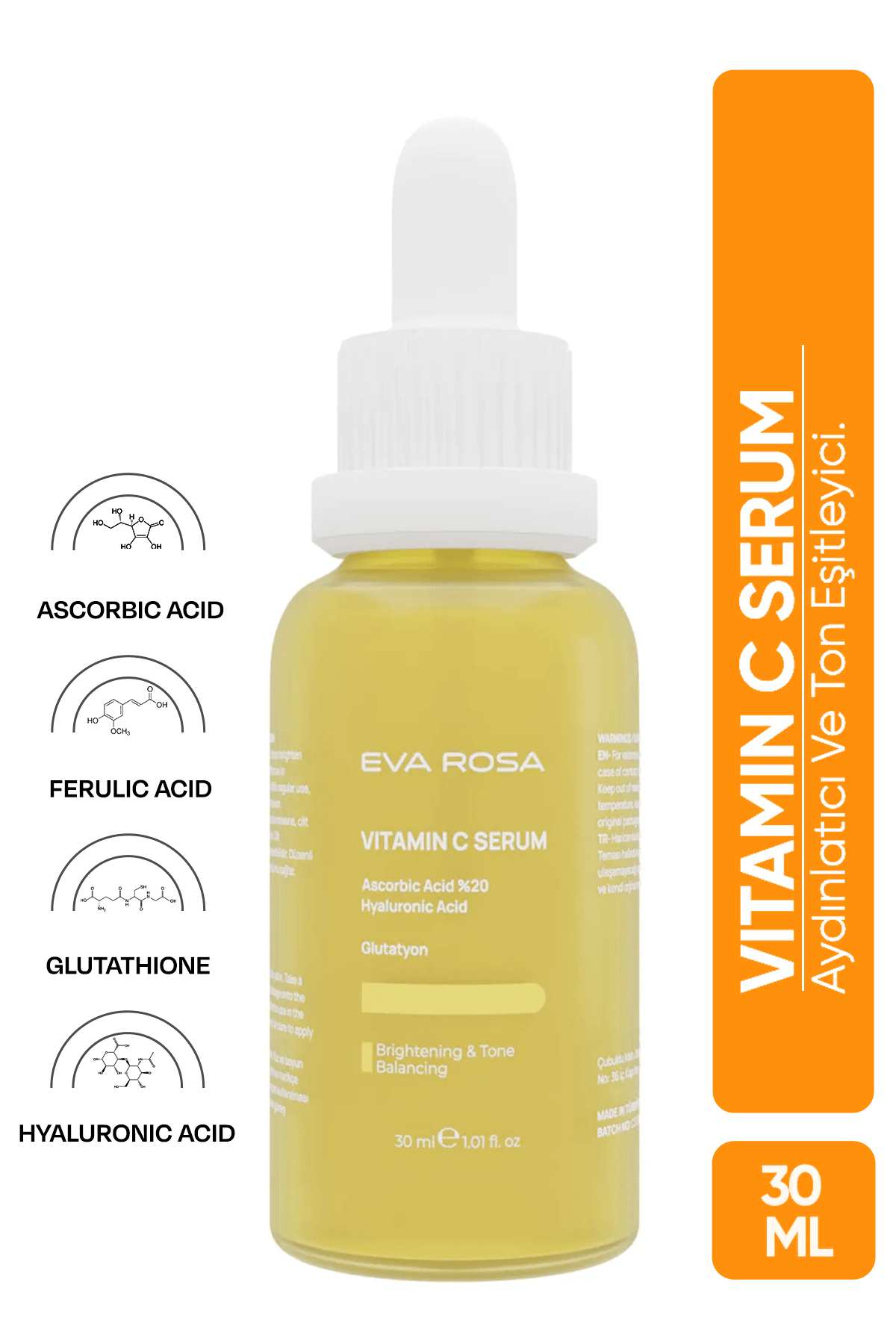 Aydınlatıcı, Ton Eşitleyici, Leke Karşıtı, Glutatyonlu Vitamin C Serum 30 ml