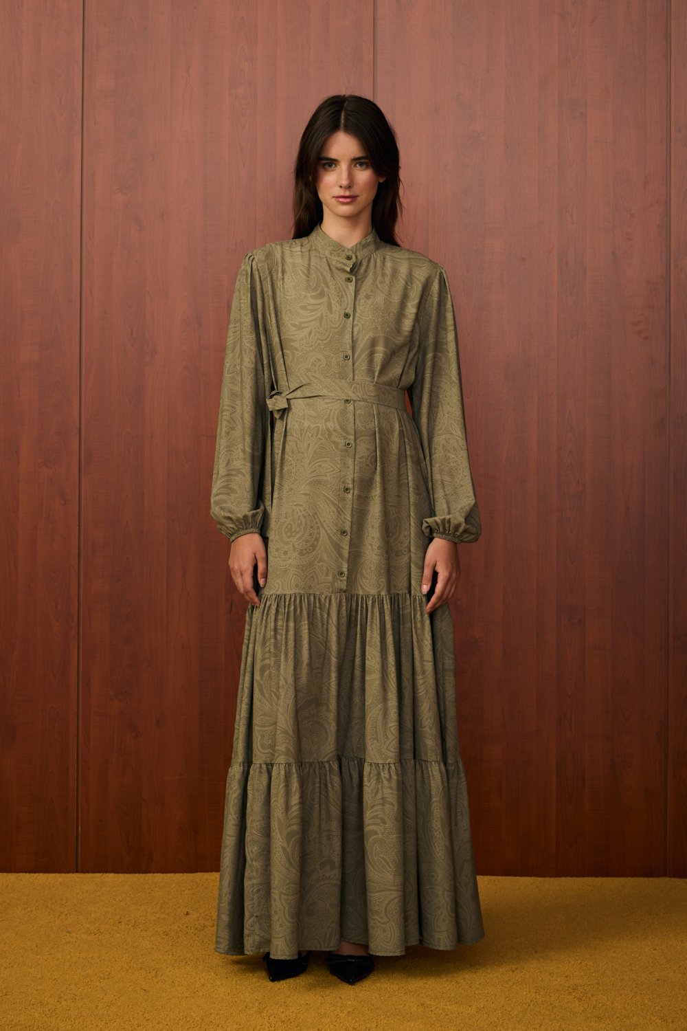 MRW1575-VOİLA ELBİSE - YAG YESILI image