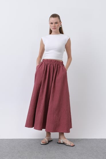 32335-TENCEL BELİ LASTİKLİ ETEK - MURDUM image