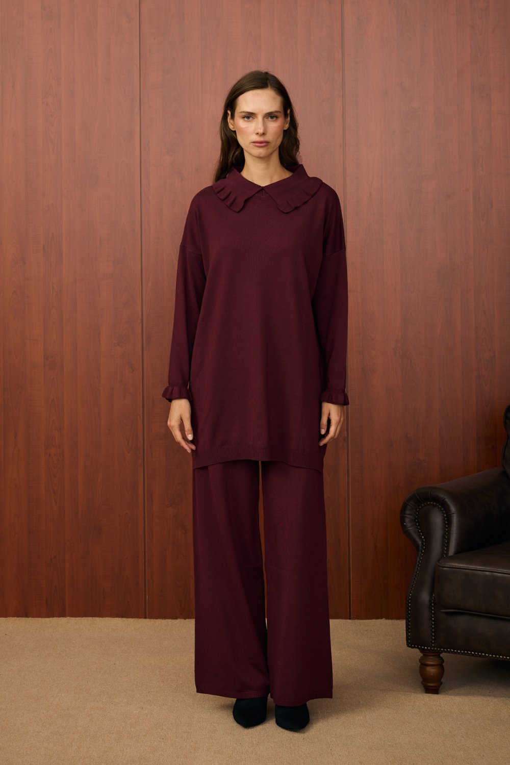 MRW1508-BASIC TRİKO ELBİSE - BORDO image