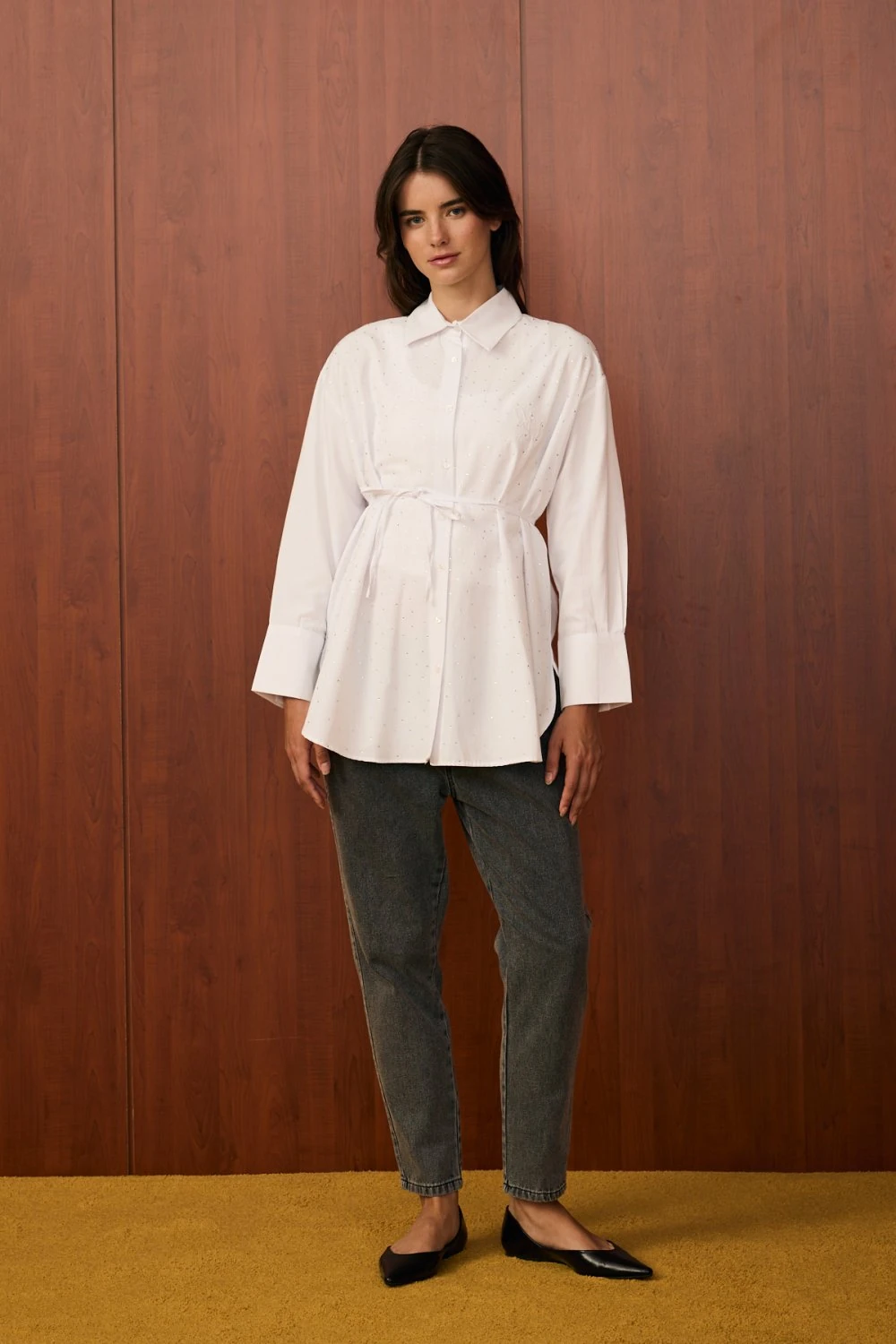 MRW1580-SHİNE KISA GÖMLEK - BEYAZ image