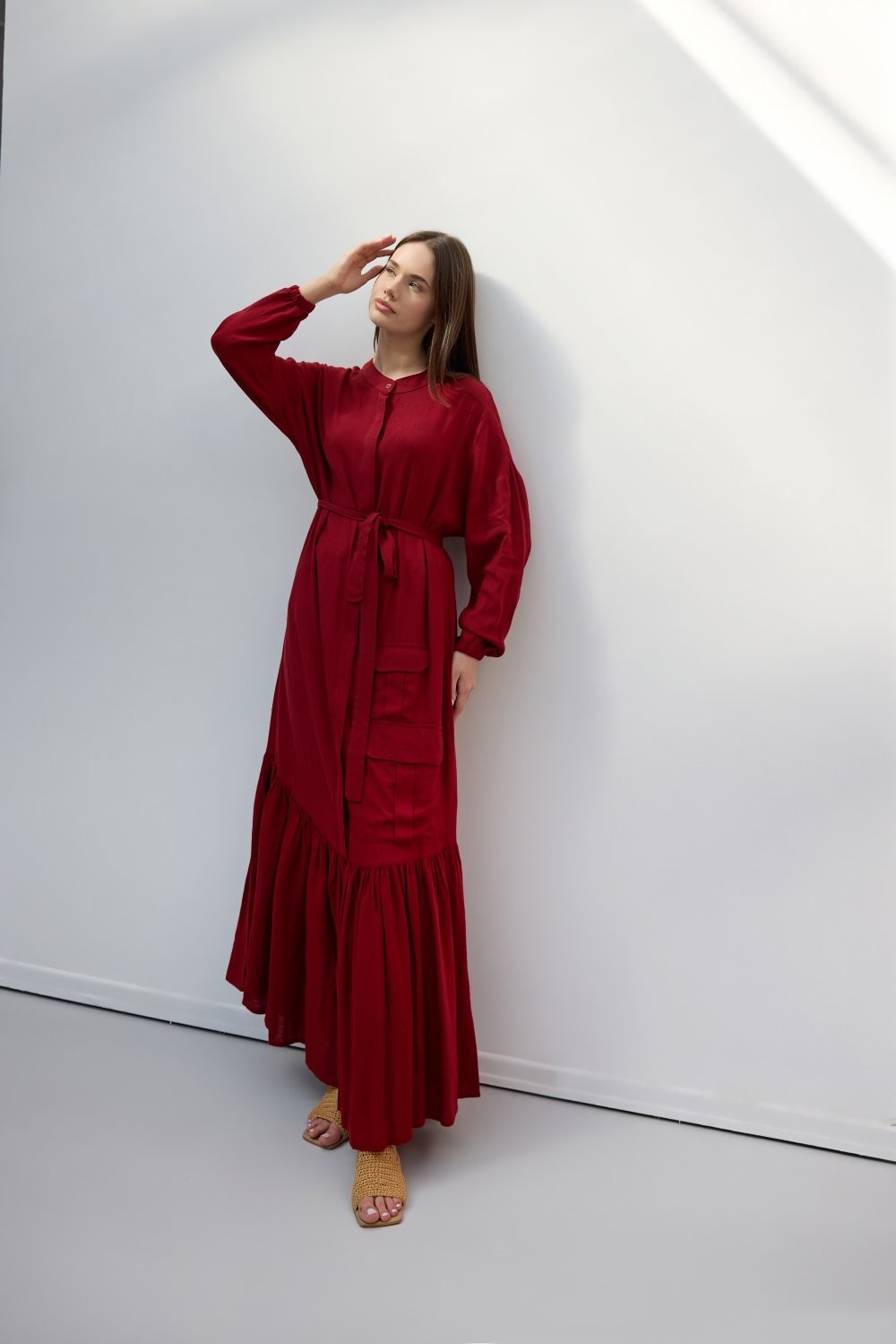 MRW1396-CAPRİ ELBİSE - BORDO image