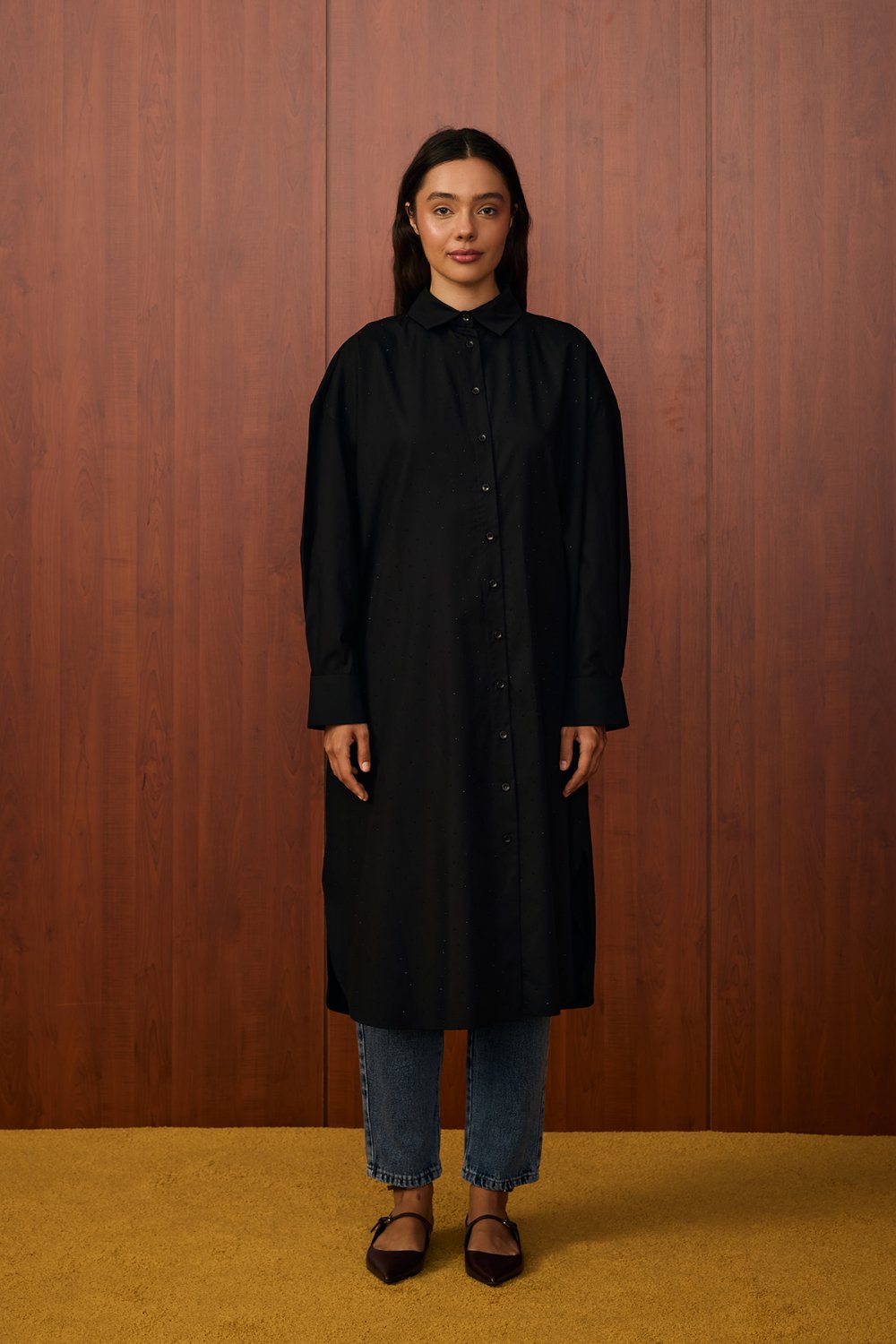 MRW1579-SHİNE UZUN GÖMLEK - SIYAH image