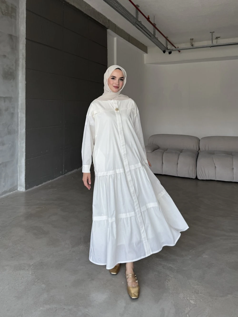 MRW1445-SUN ELBİSE - EKRU image
