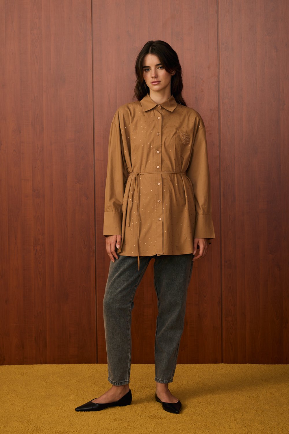 MRW1580-SHİNE KISA GÖMLEK - CAMEL image