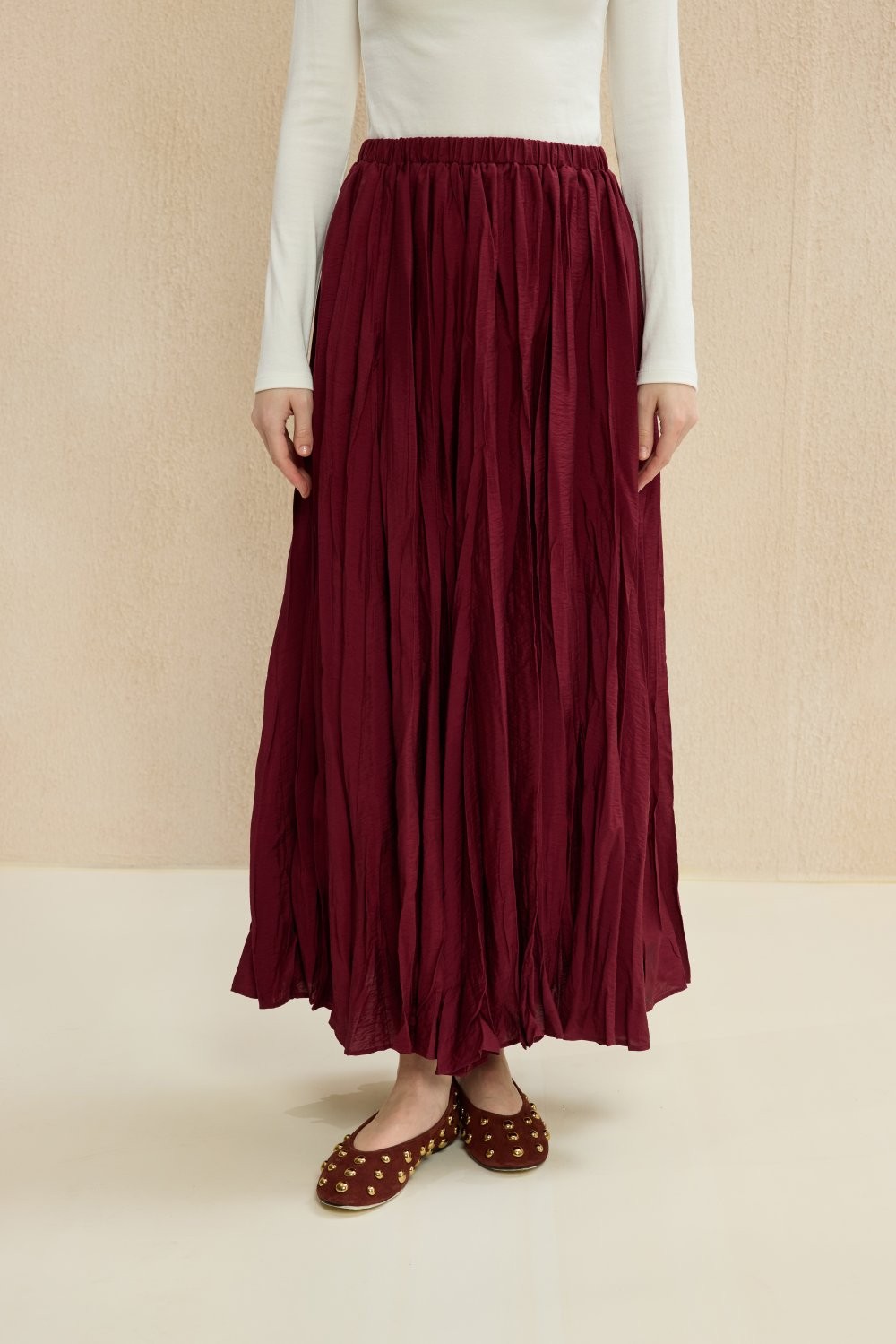 MRW1380-WRİNK ETEK - BORDO image