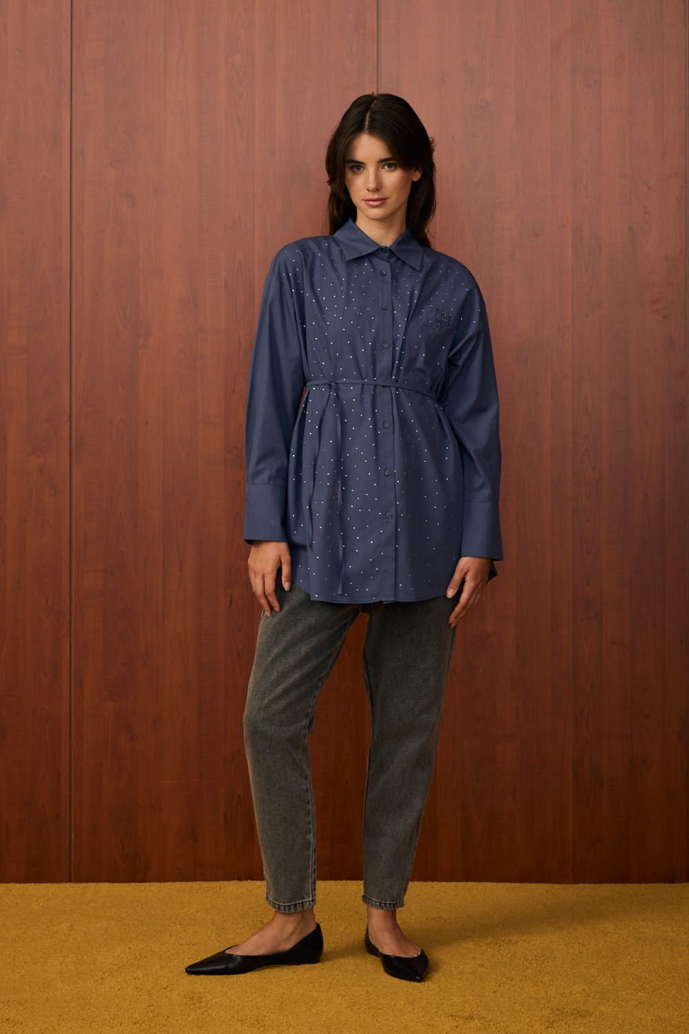 MRW1580-SHİNE KISA GÖMLEK - İNDİGO image