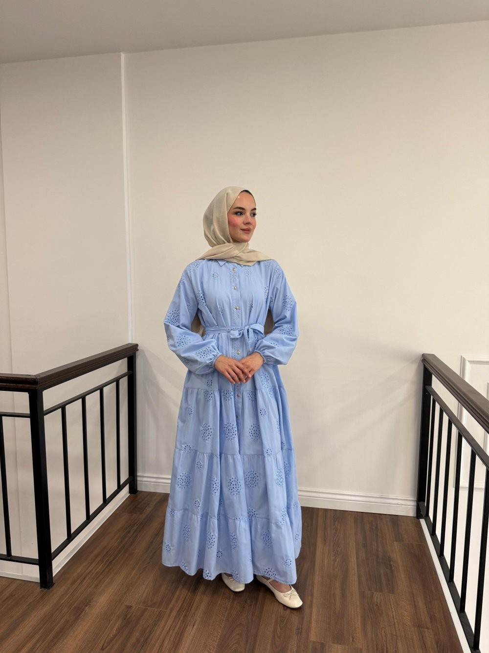 MRW1438-LADY BRODE ELBİSE - MAVI image