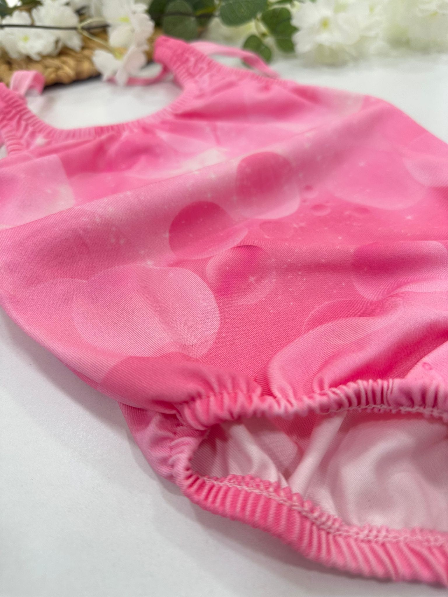Kız Çocuk Pembe Desenli Bağcıklı Mayo