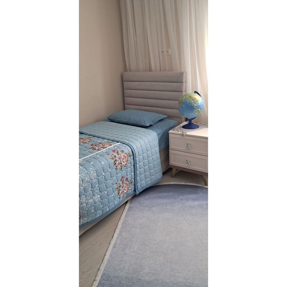 Sürpriz Yastıklı Mavi Tek Kişilik Kapitone Pike Takımı