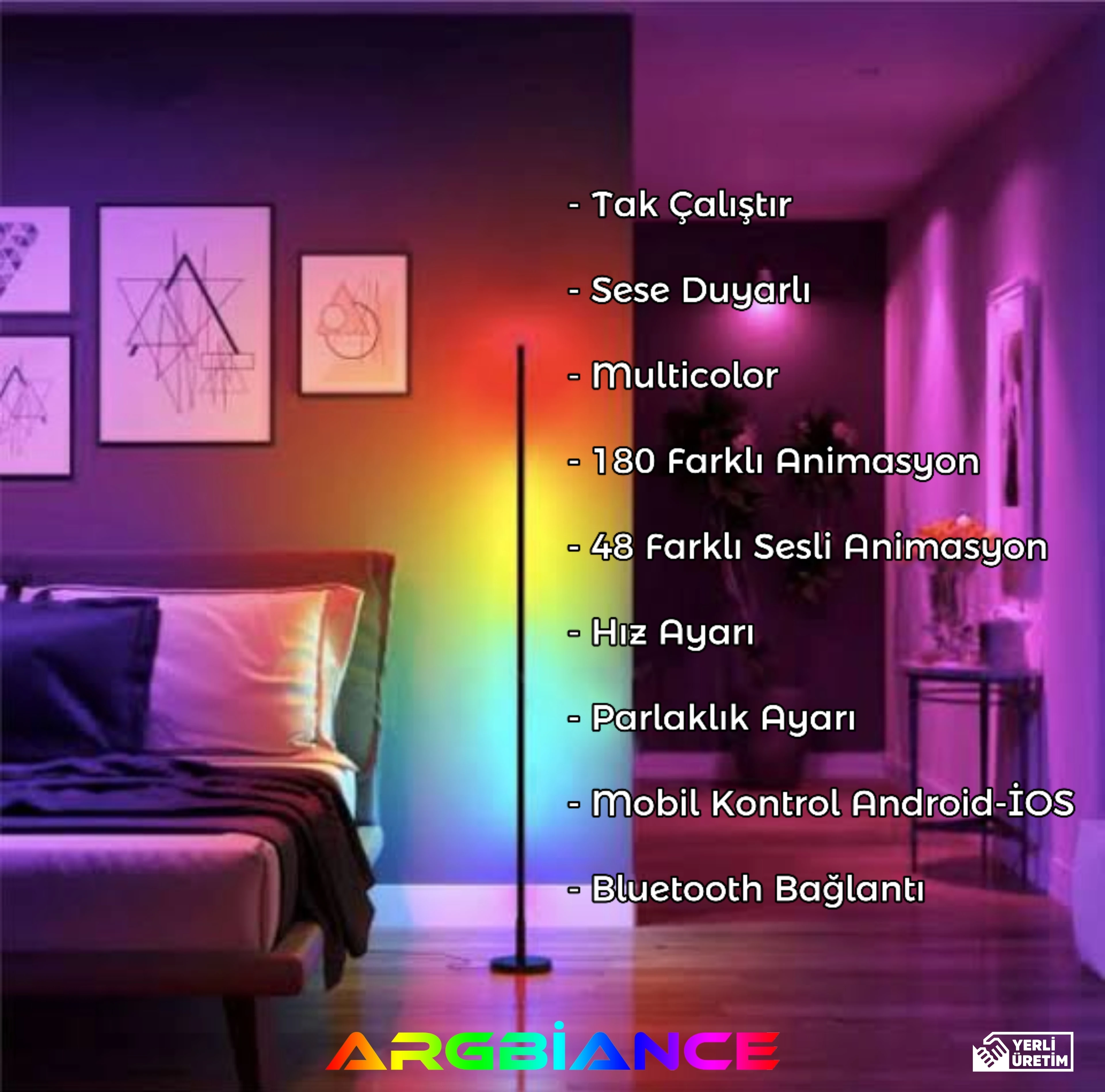 ARGB PartyLed Lambader Eko(Mobil kontrol,Sese duyarlı)