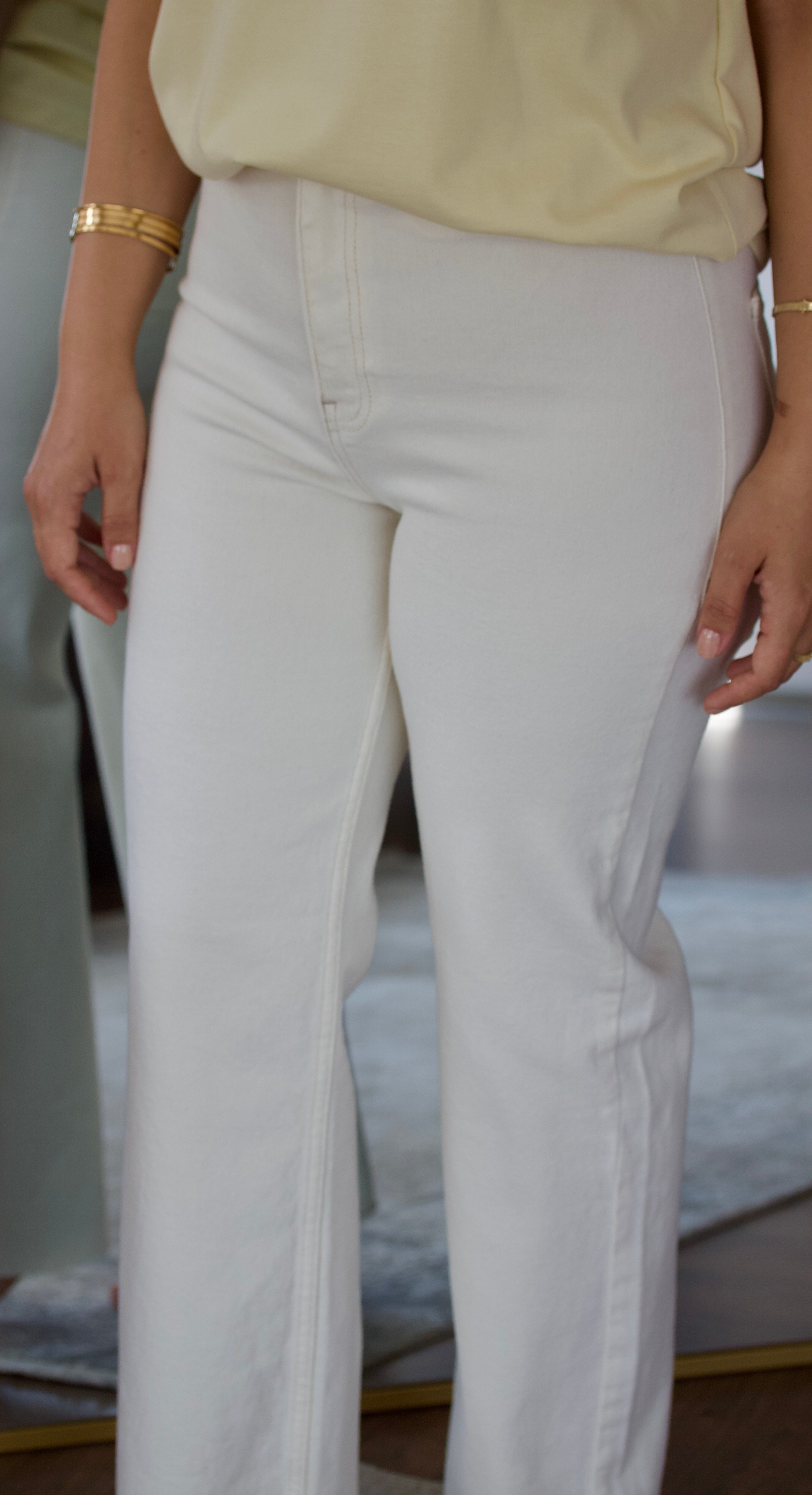 Krem Likralı Jean Pantolon 