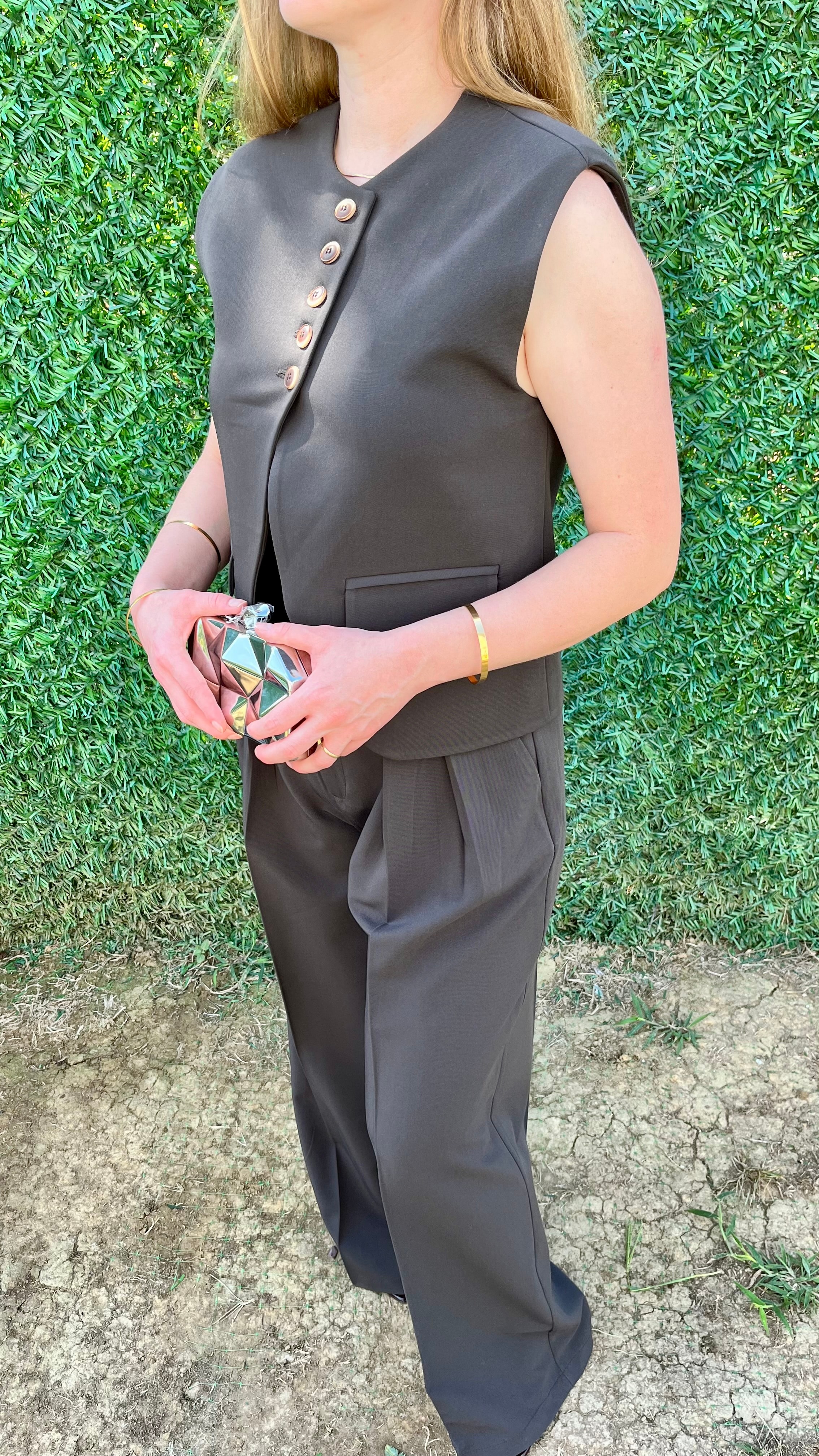 Kahverengi Yelek-Palazzo Pantolon Takım