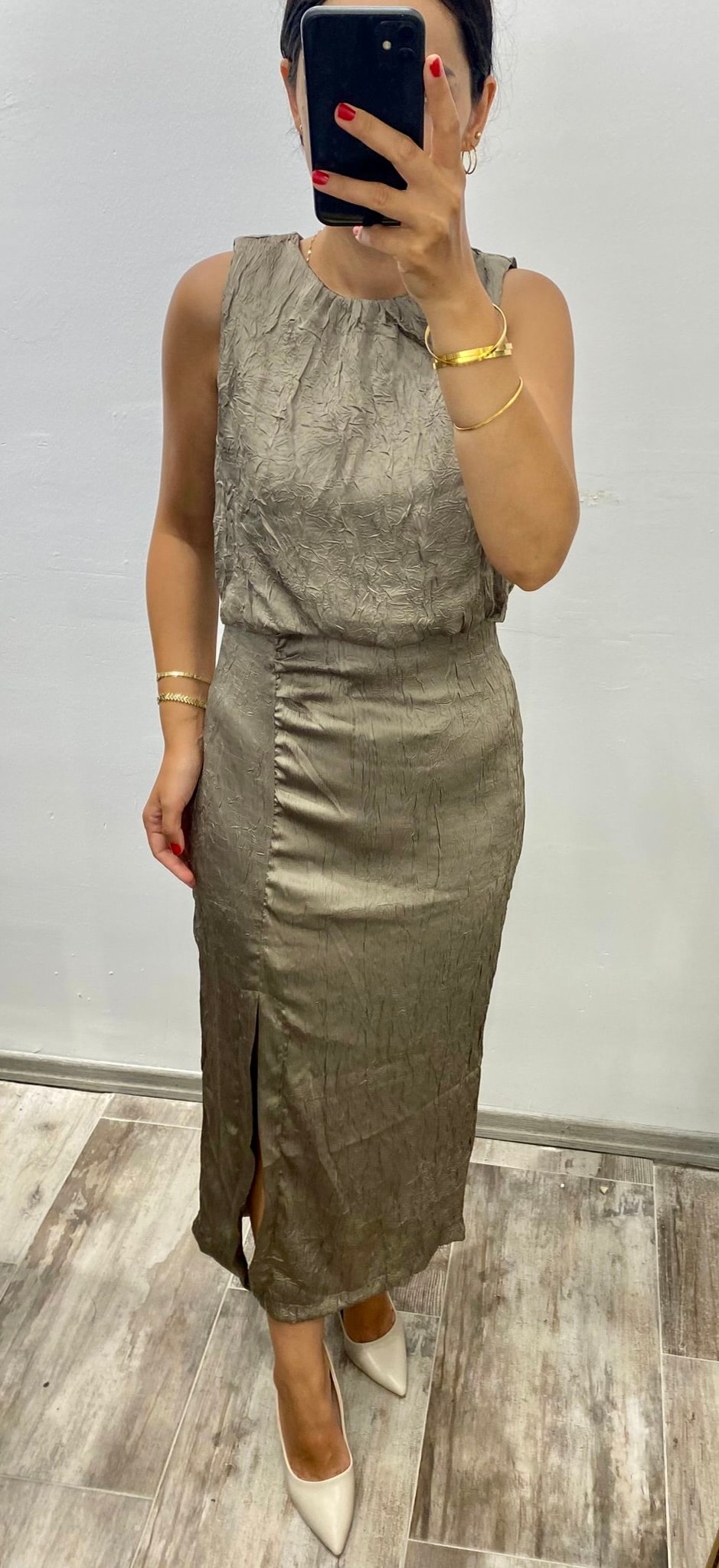 Haki Yırtmaçlı Zra Elbise 