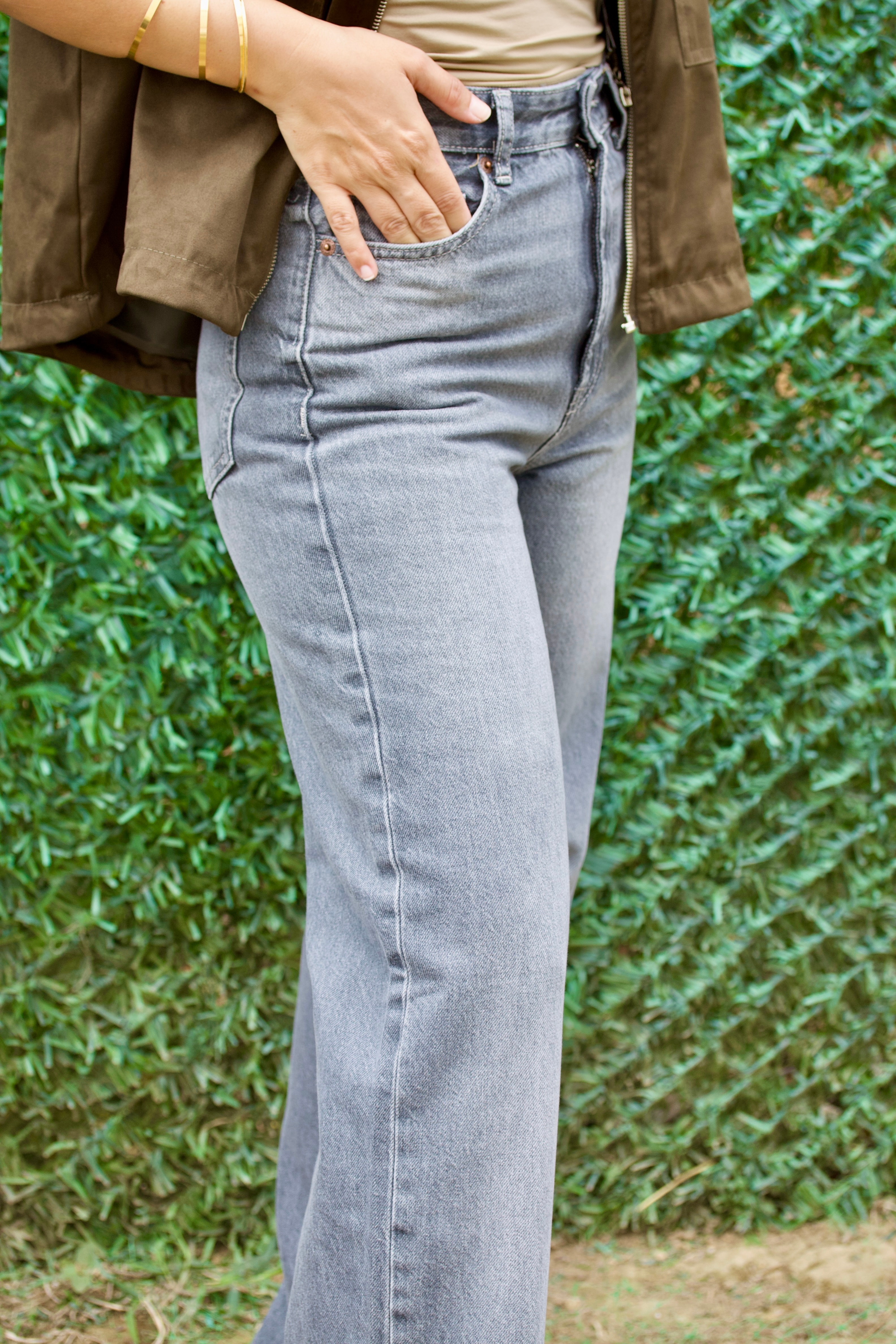 Gri Yüksek Bel Jean Pantolon