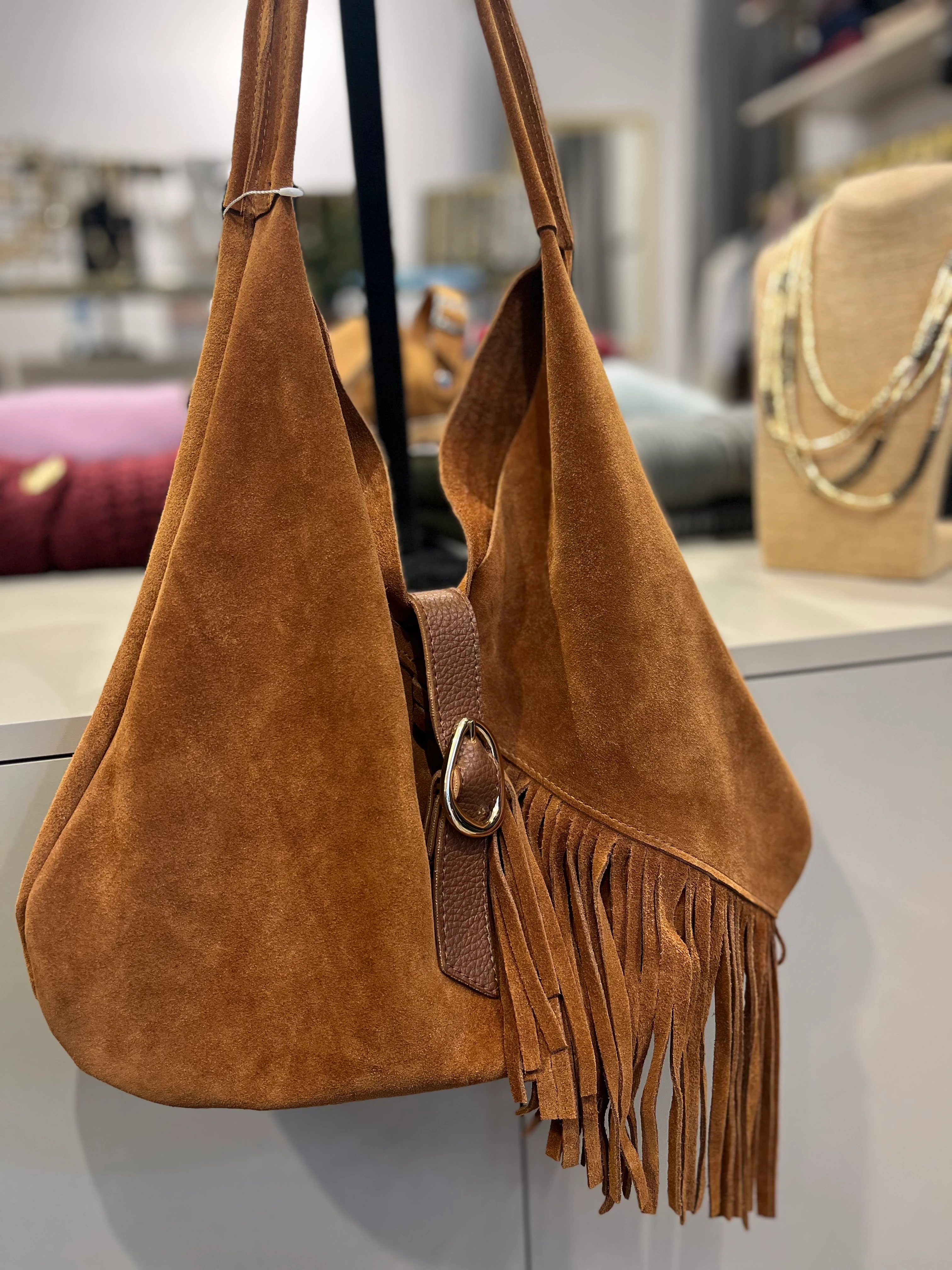 Taba Hakiki Süet Püsküllü Çanta 