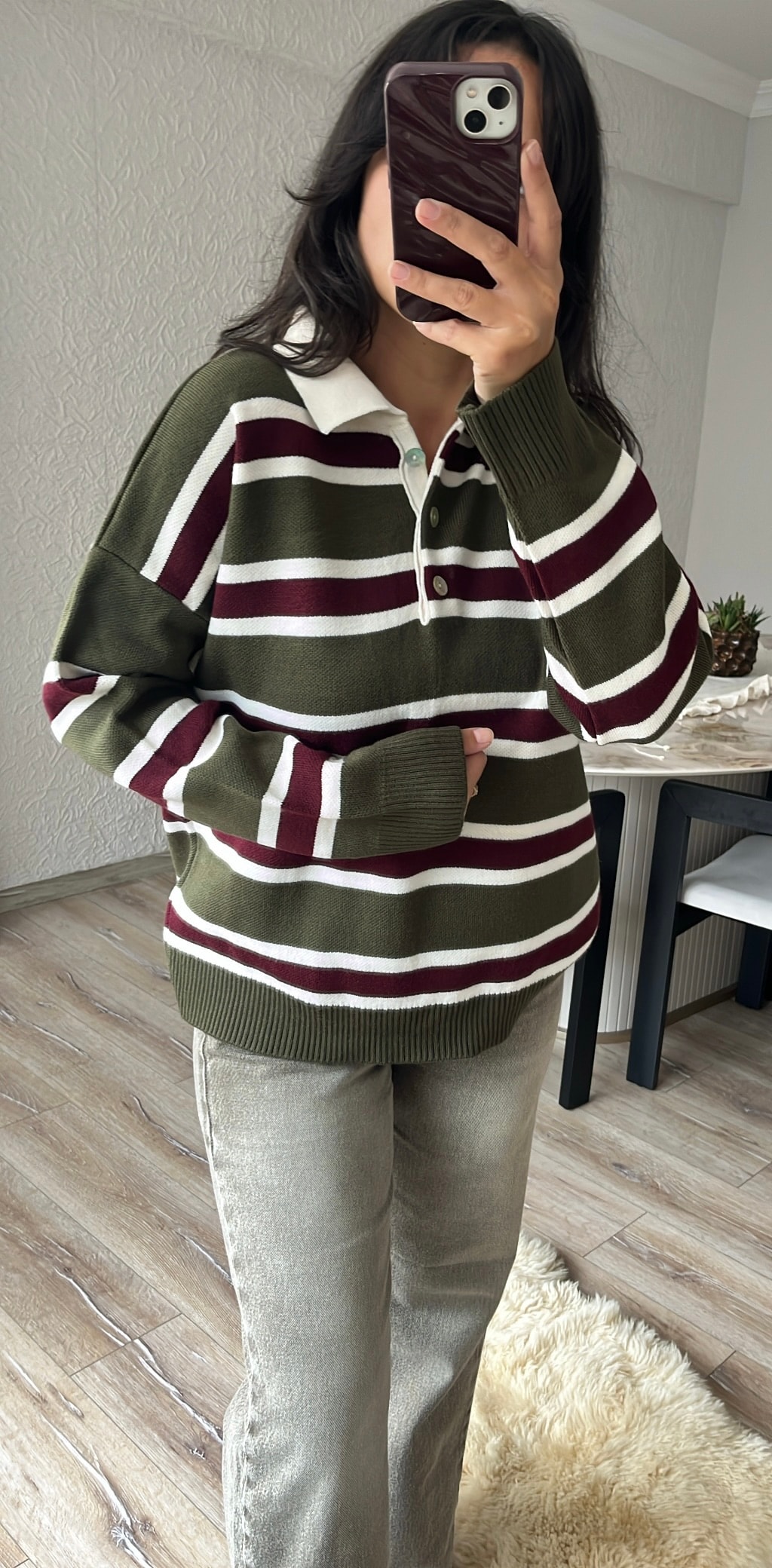 Polo Yaka Çizgili Kazak