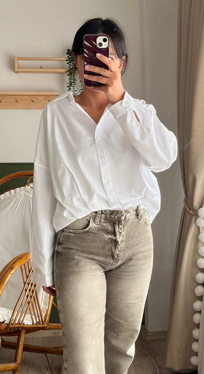 Beyaz Oversize Poplin Gömlek 
