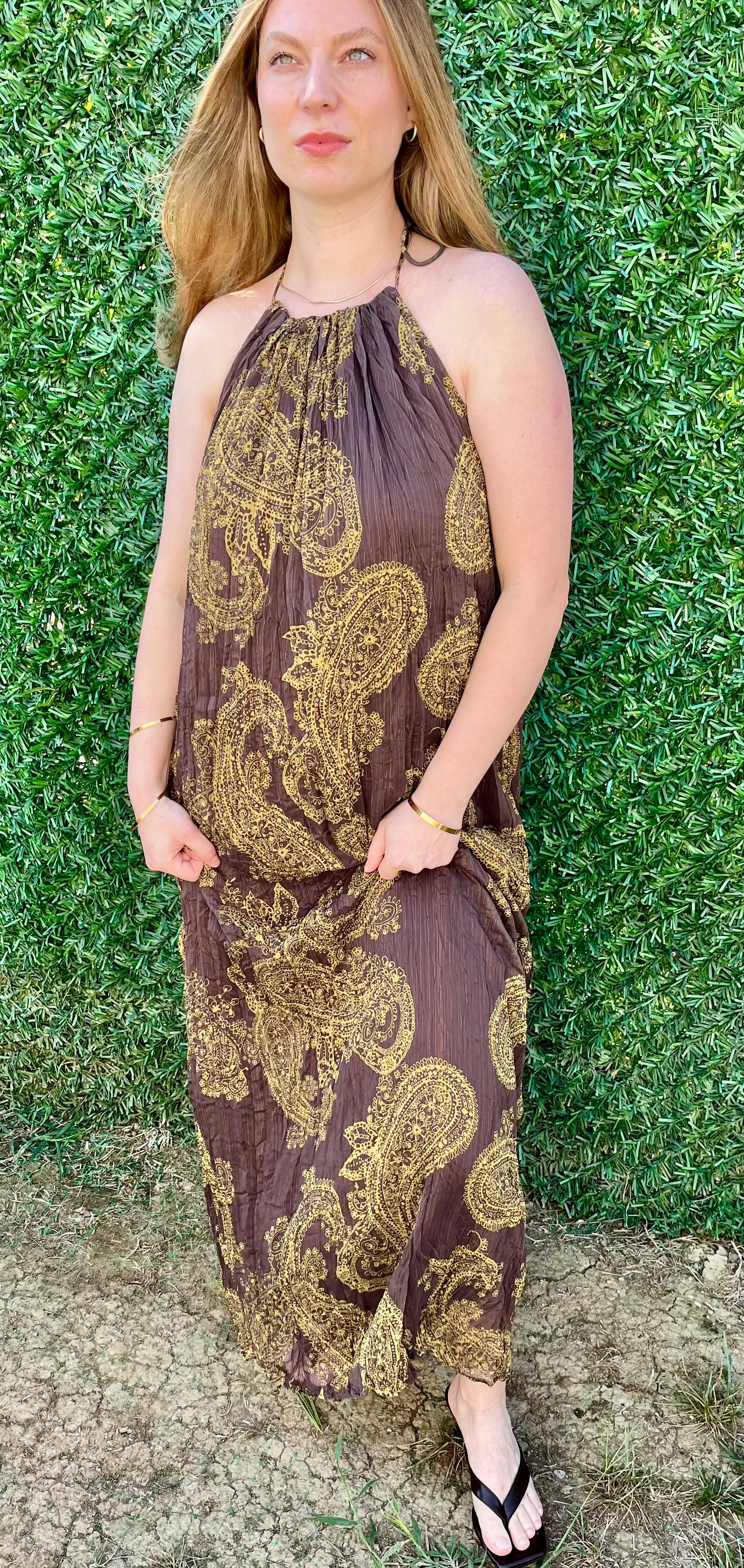 Sırt Dekolte Jakarlı Uzun Elbise