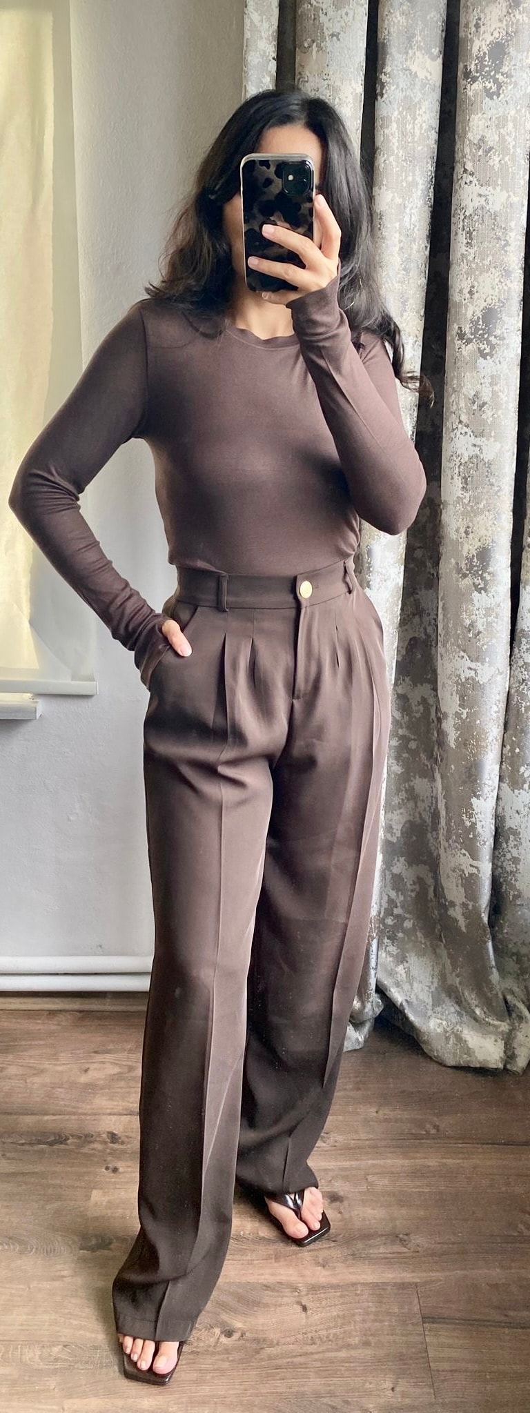 Kahverengi Palazzo Kumaş Pantolon 