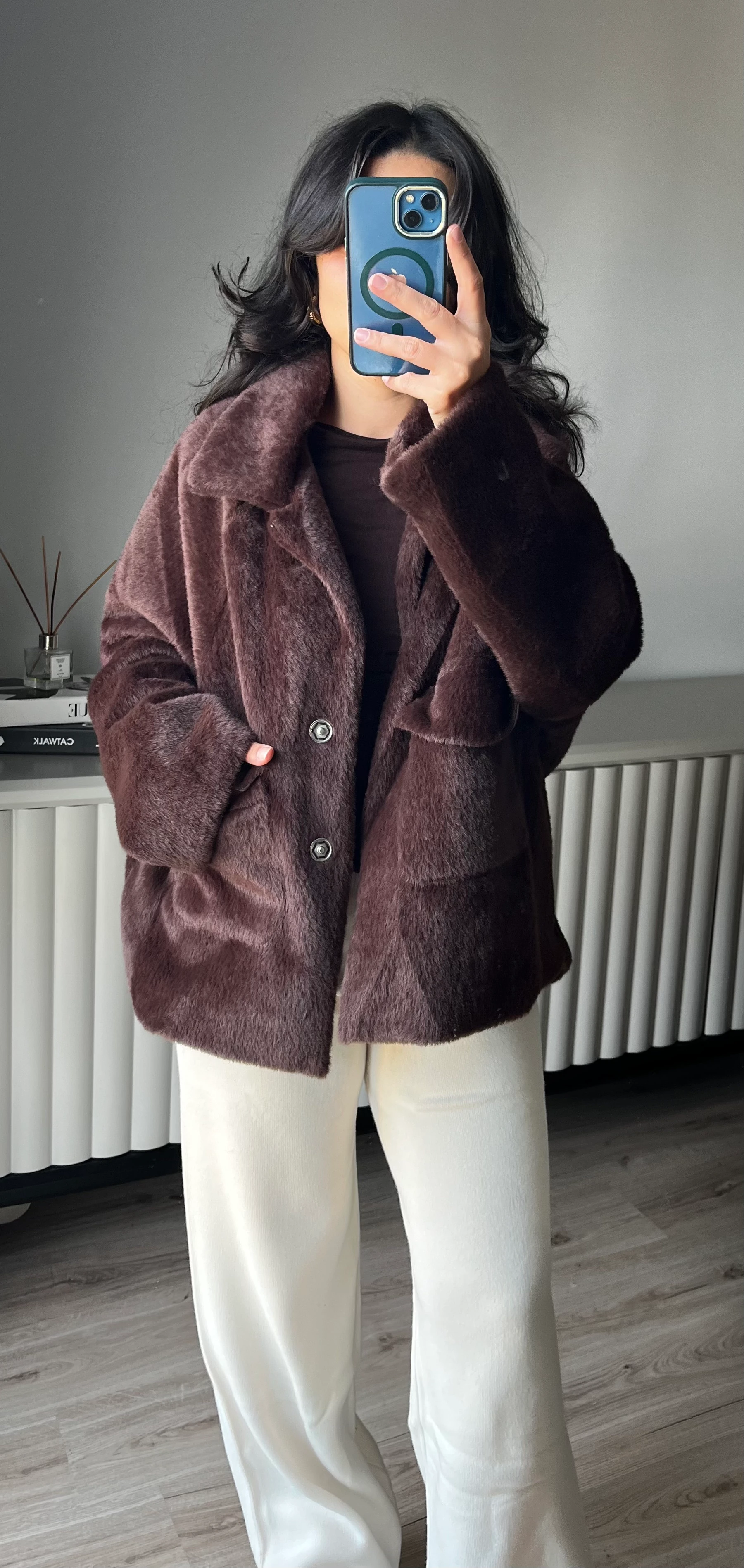 Acı Kahve Peluş Kürk Mont 