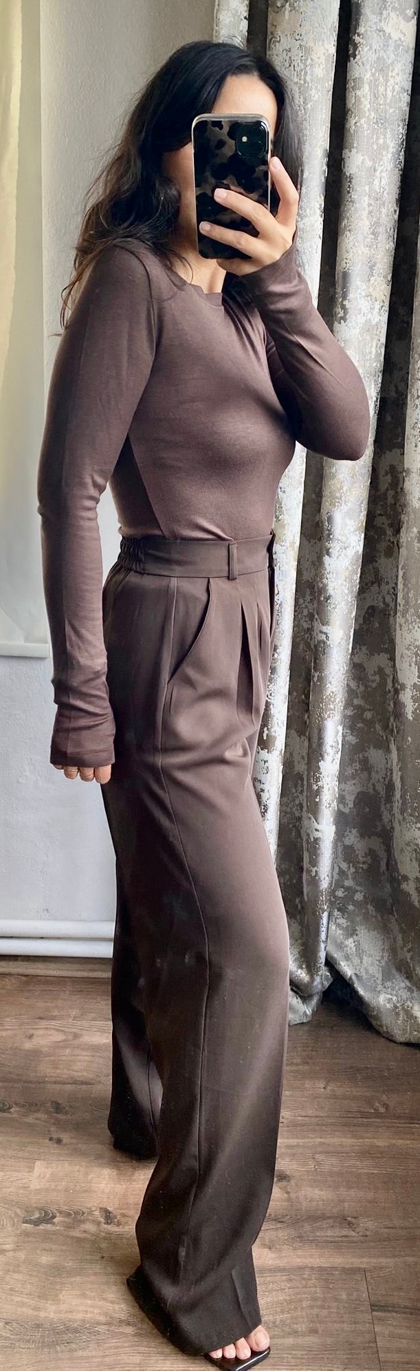 Kahverengi Palazzo Kumaş Pantolon 