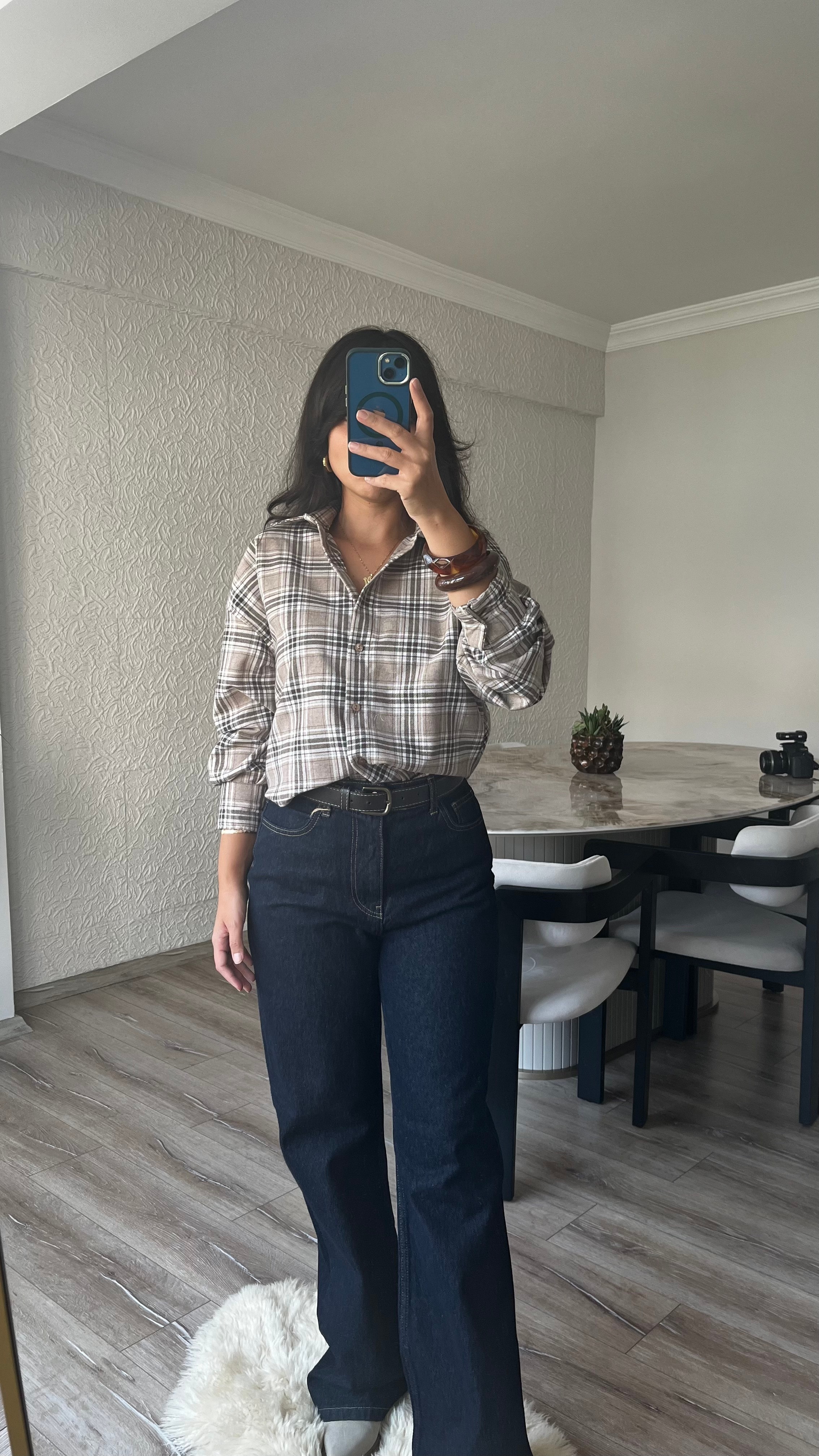 Ekose Desenli Oversize Gömlek 