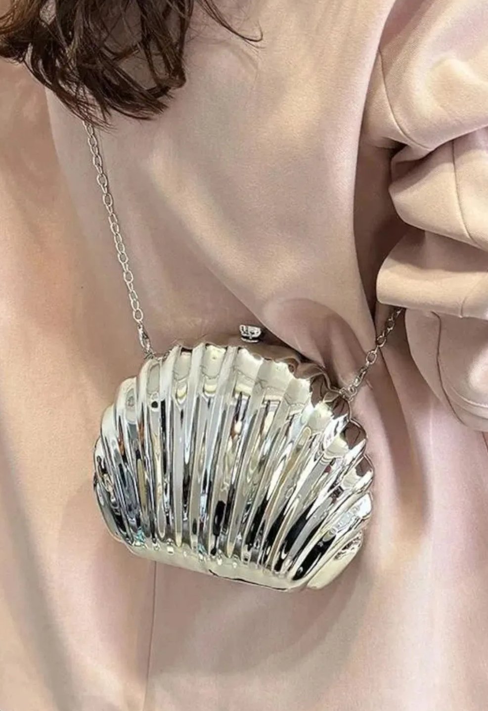 Gümüş Midye Clutch Çanta 
