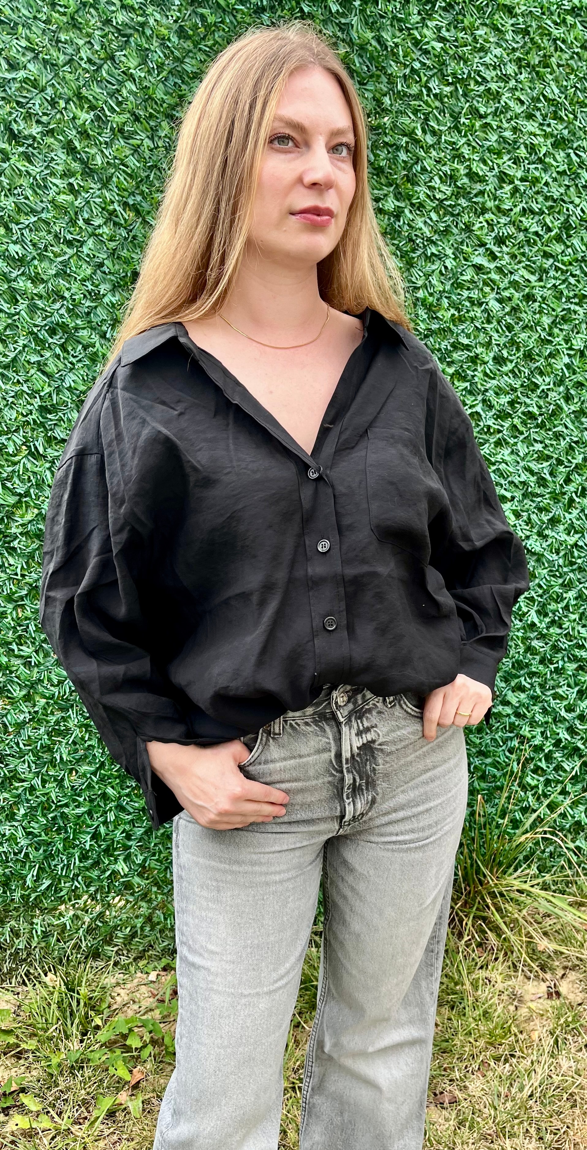 Siyah Oversize Gömlek 