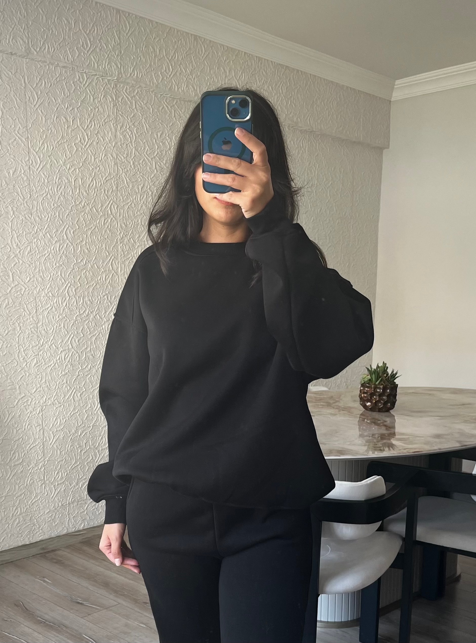 Siyah Şardonlu Sweatshirt