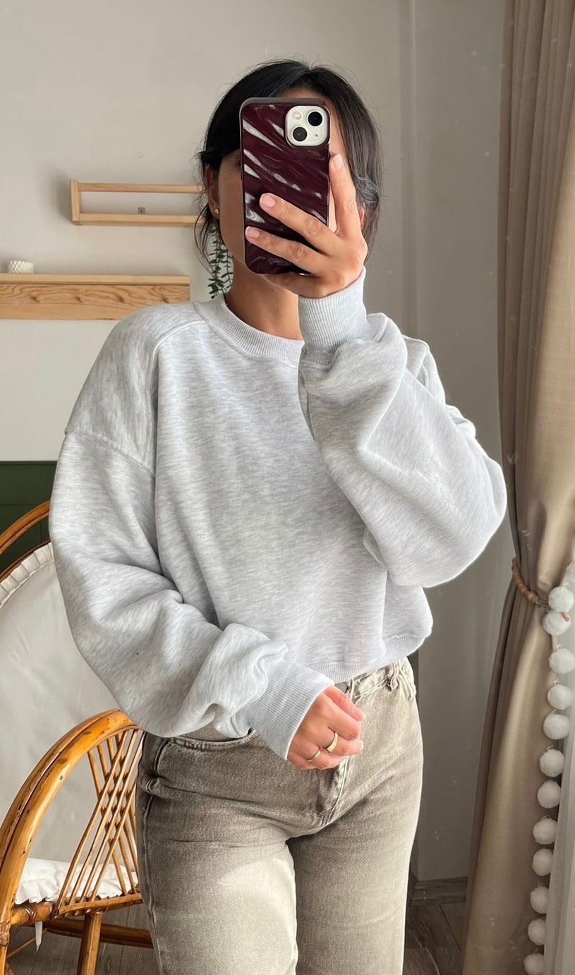 Gri Şardonlu Sweatshirt 