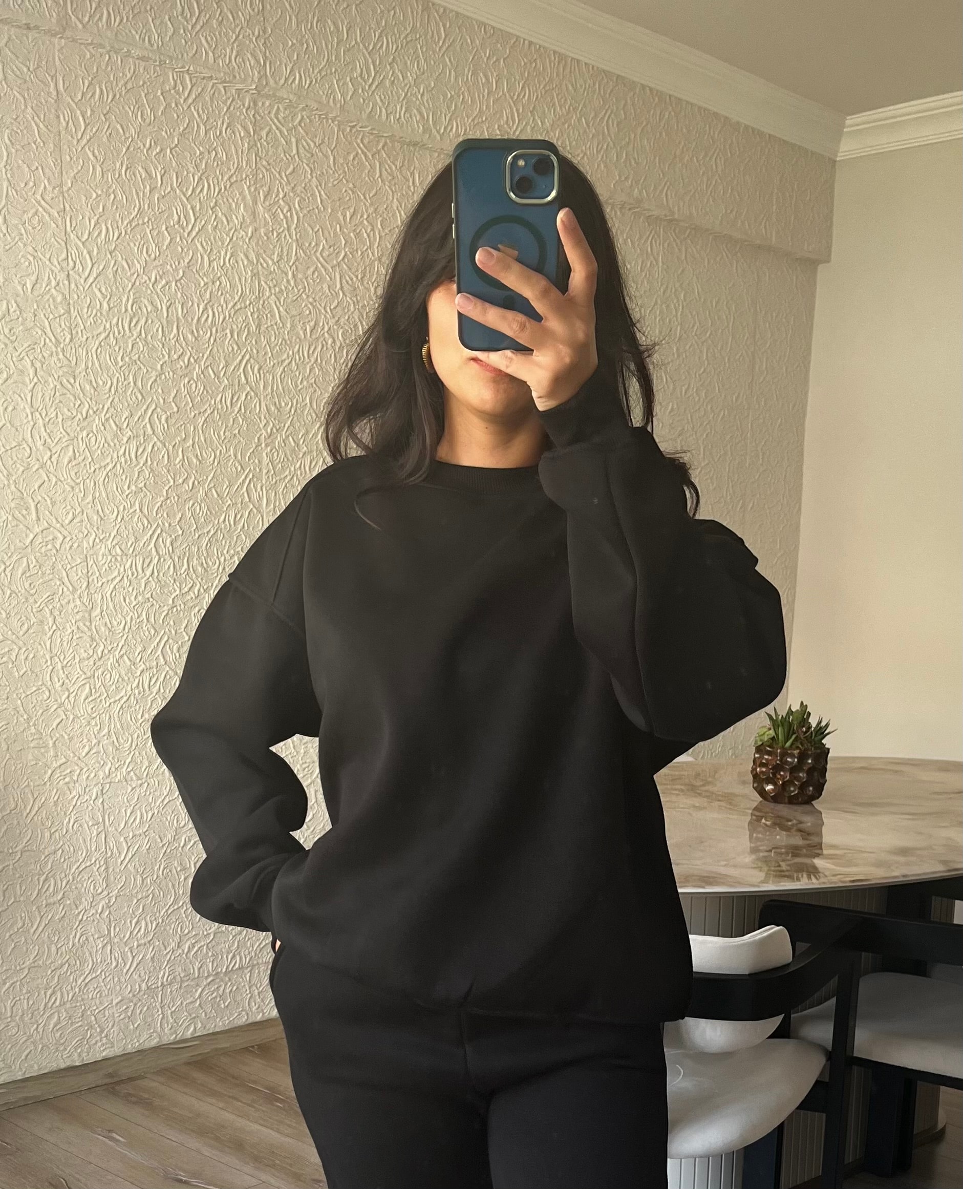 Siyah Şardonlu Sweatshirt