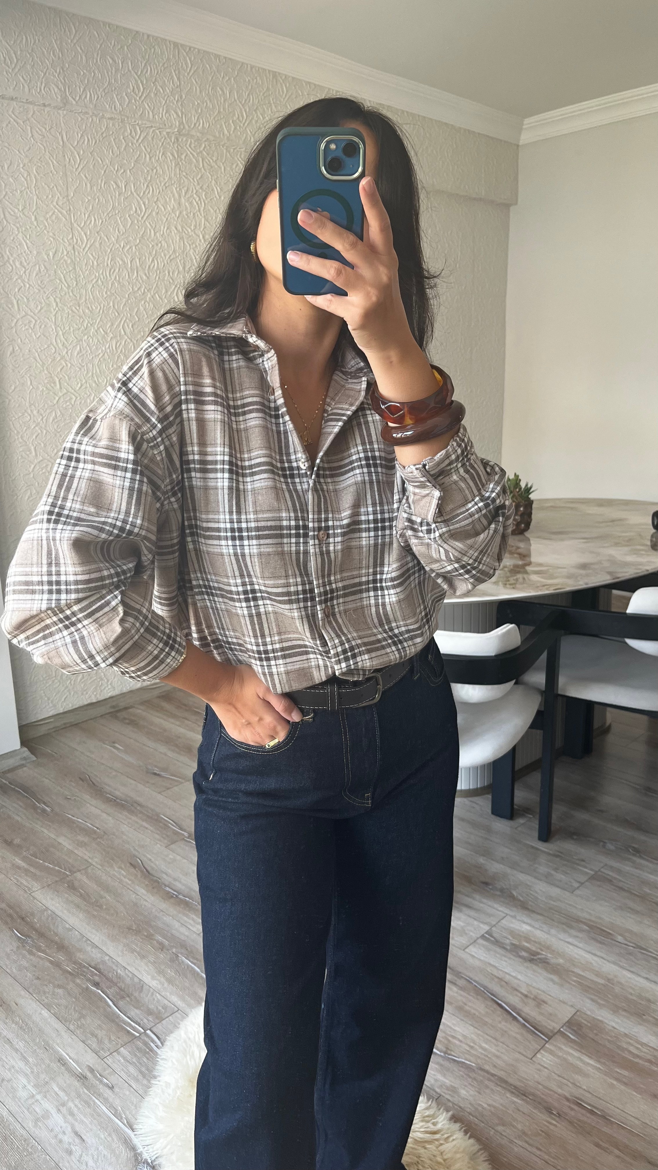 Ekose Desenli Oversize Gömlek 