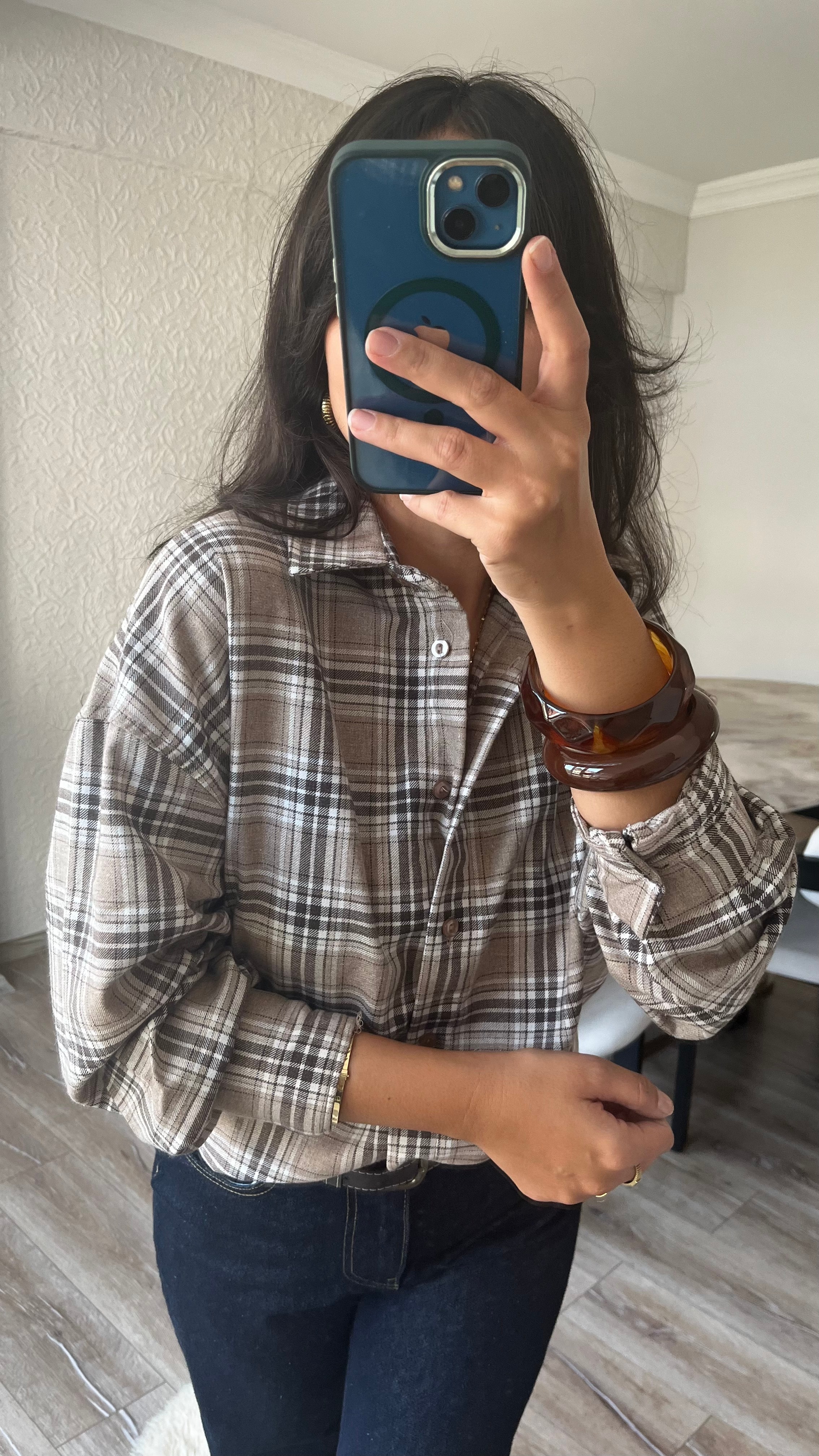 Ekose Desenli Oversize Gömlek 