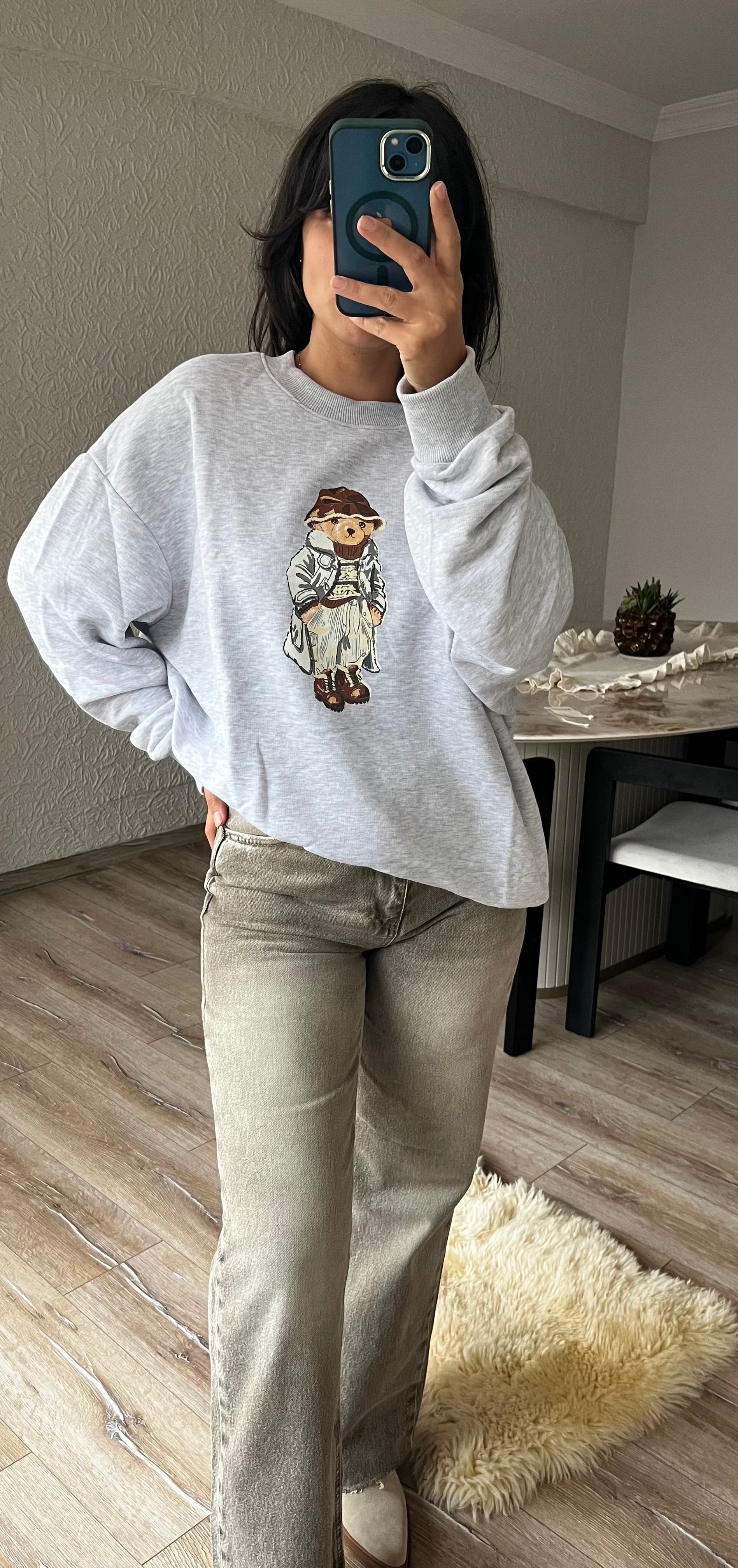 Baskılı Gri Sweatshirt 
