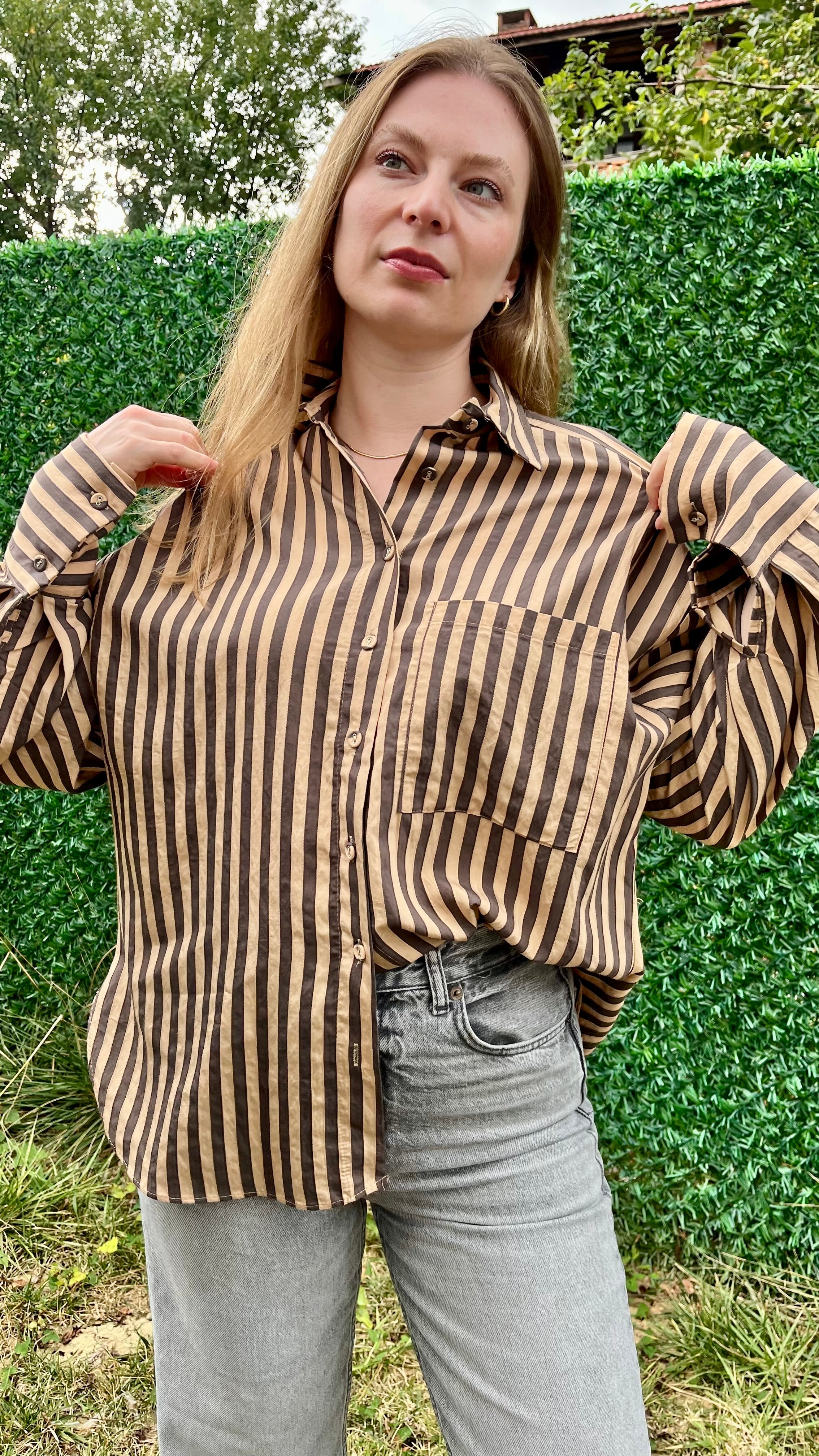 Çizgili Kahverengi Gömlek 