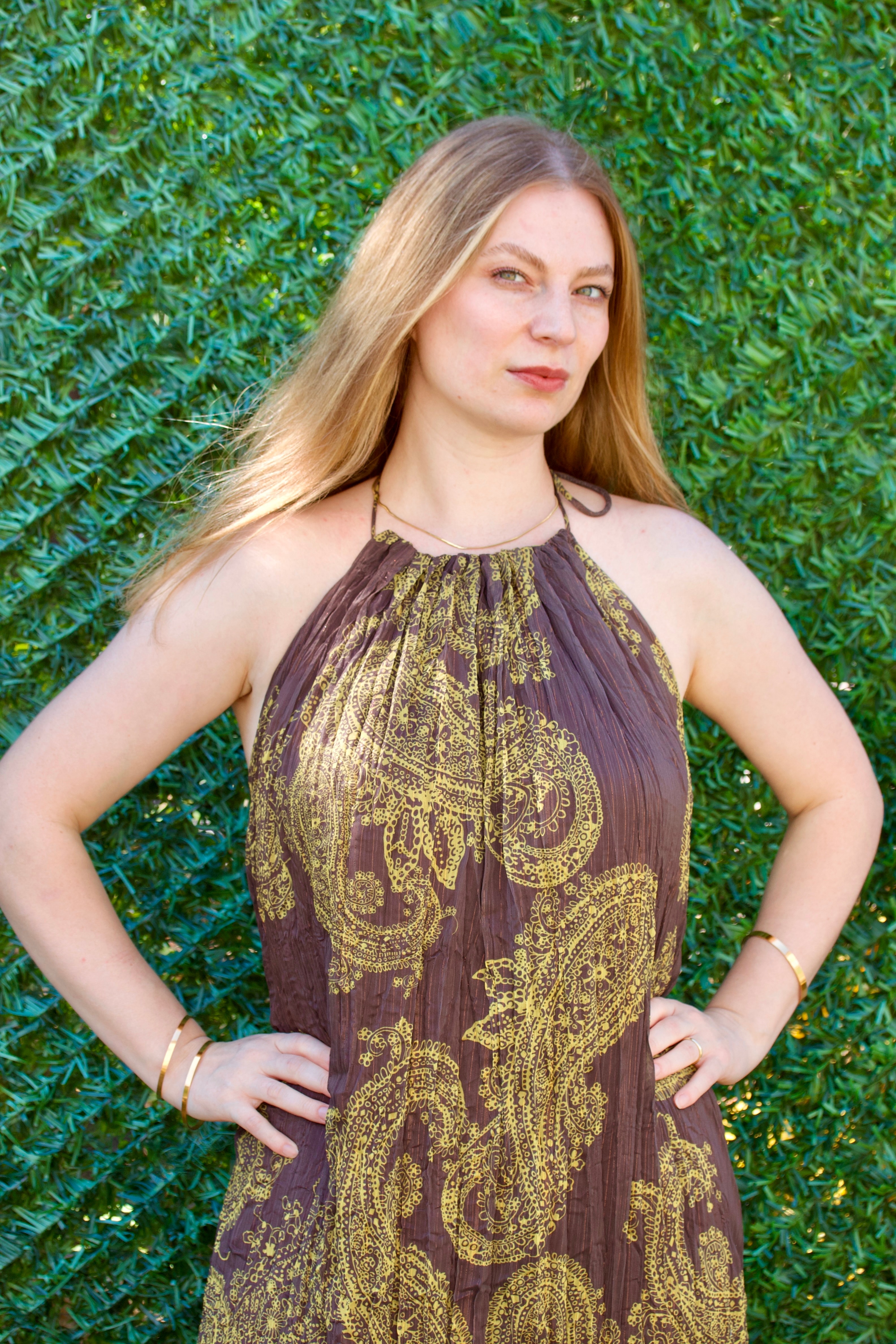 Sırt Dekolte Jakarlı Uzun Elbise