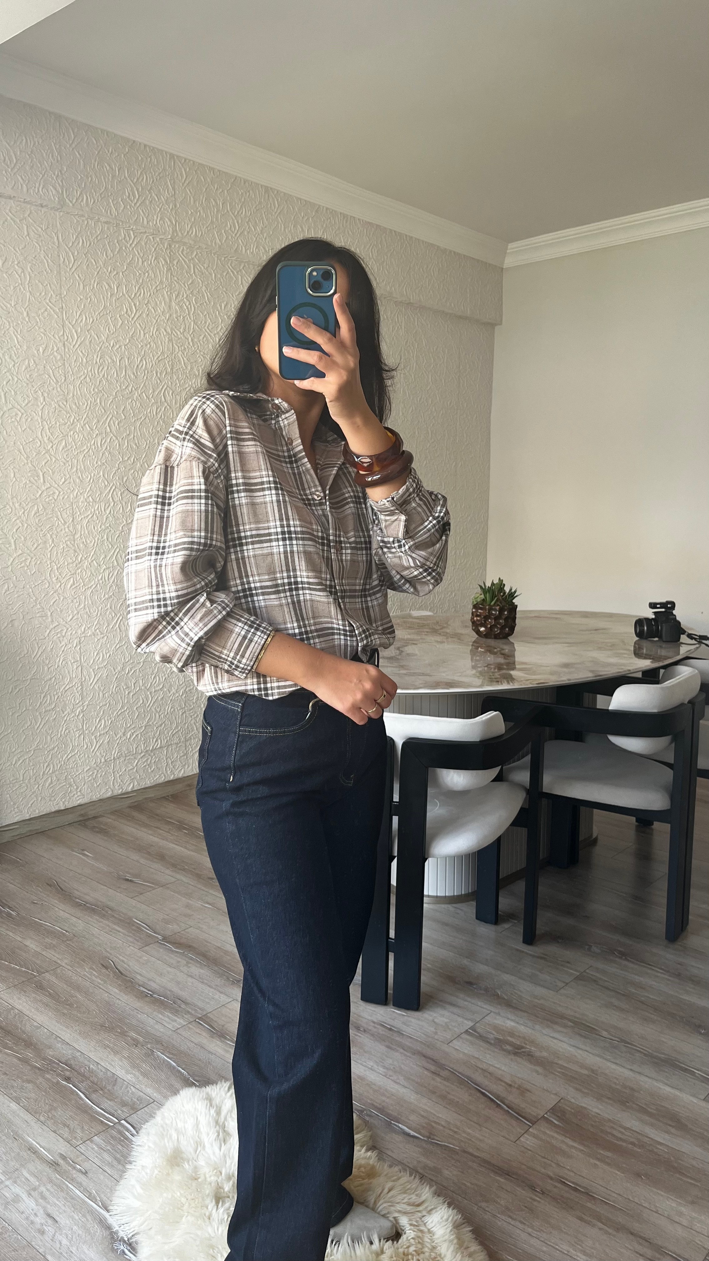 Ekose Desenli Oversize Gömlek 