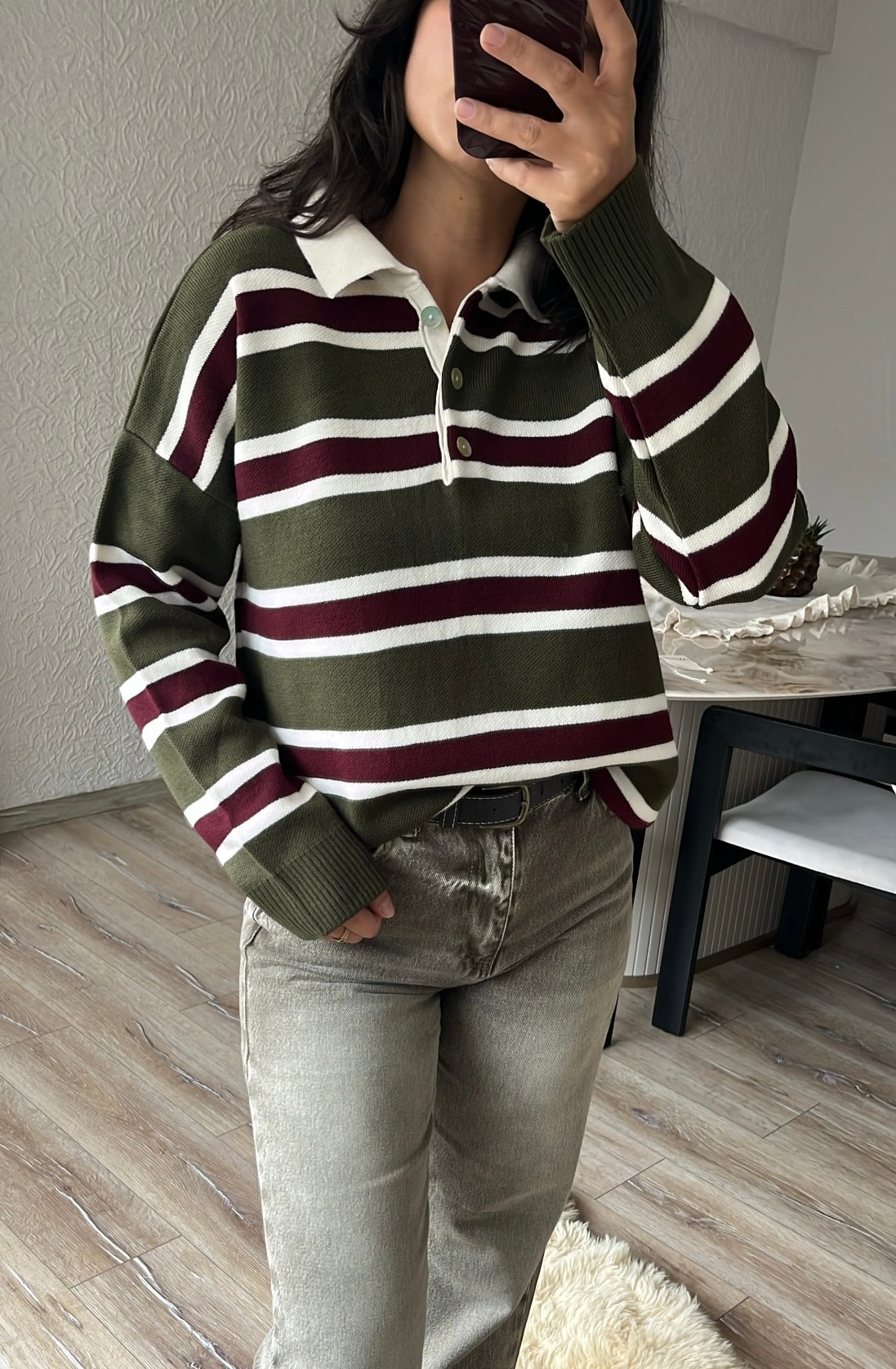 Polo Yaka Çizgili Kazak