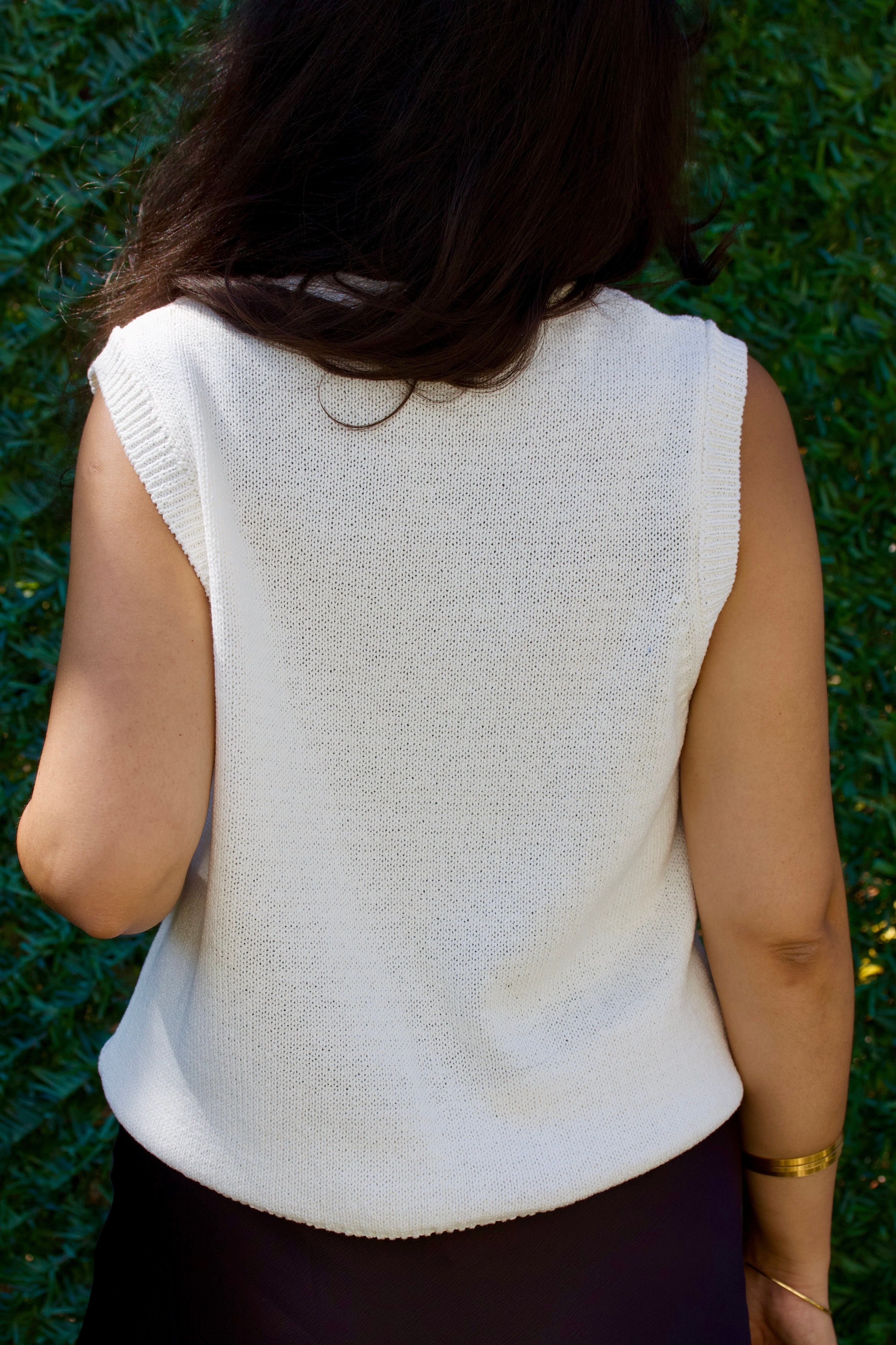 Krem Düğme Detaylı Triko Yelek 