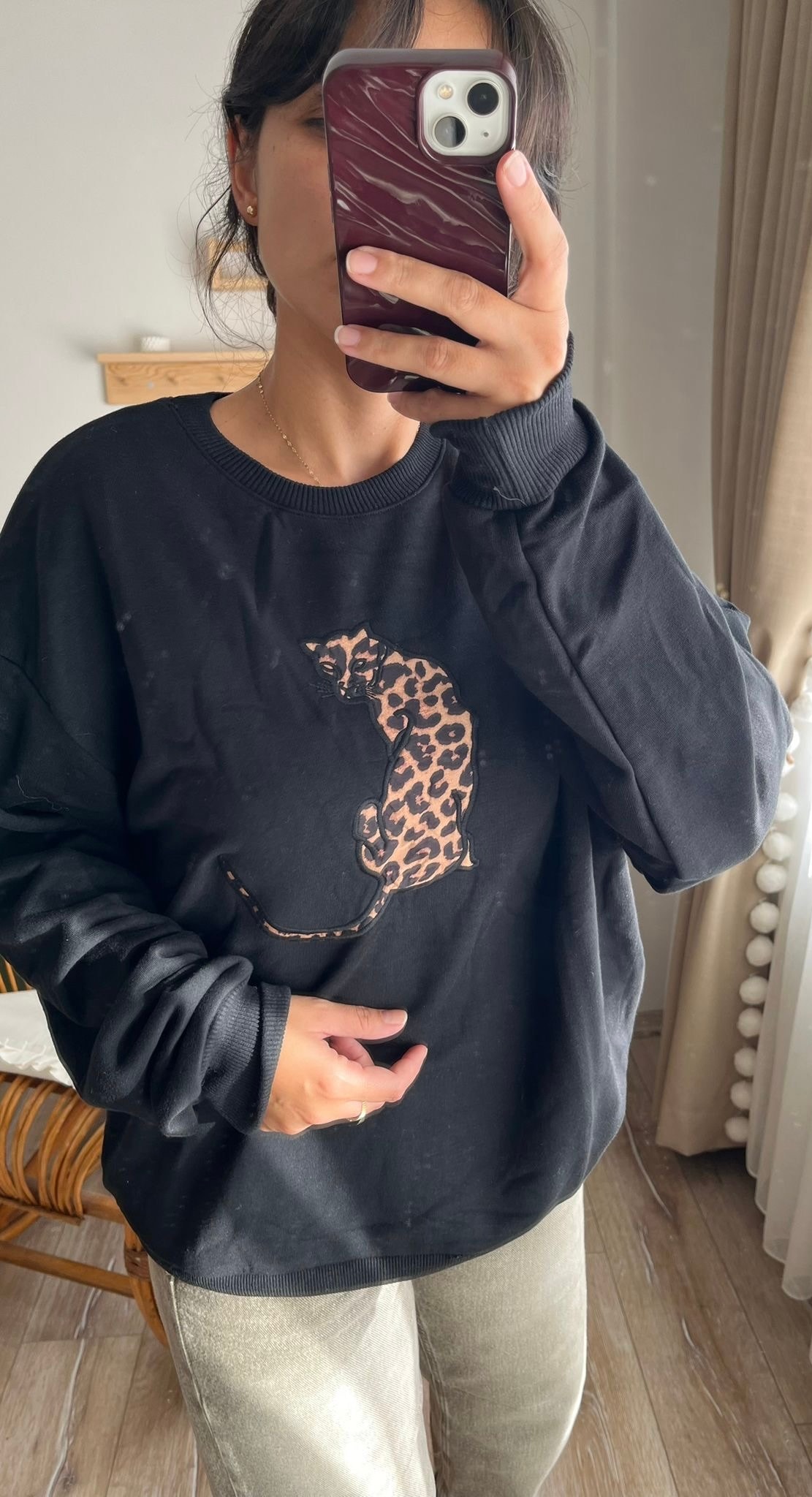 Siyah Kaplan Desen Sweatshirt