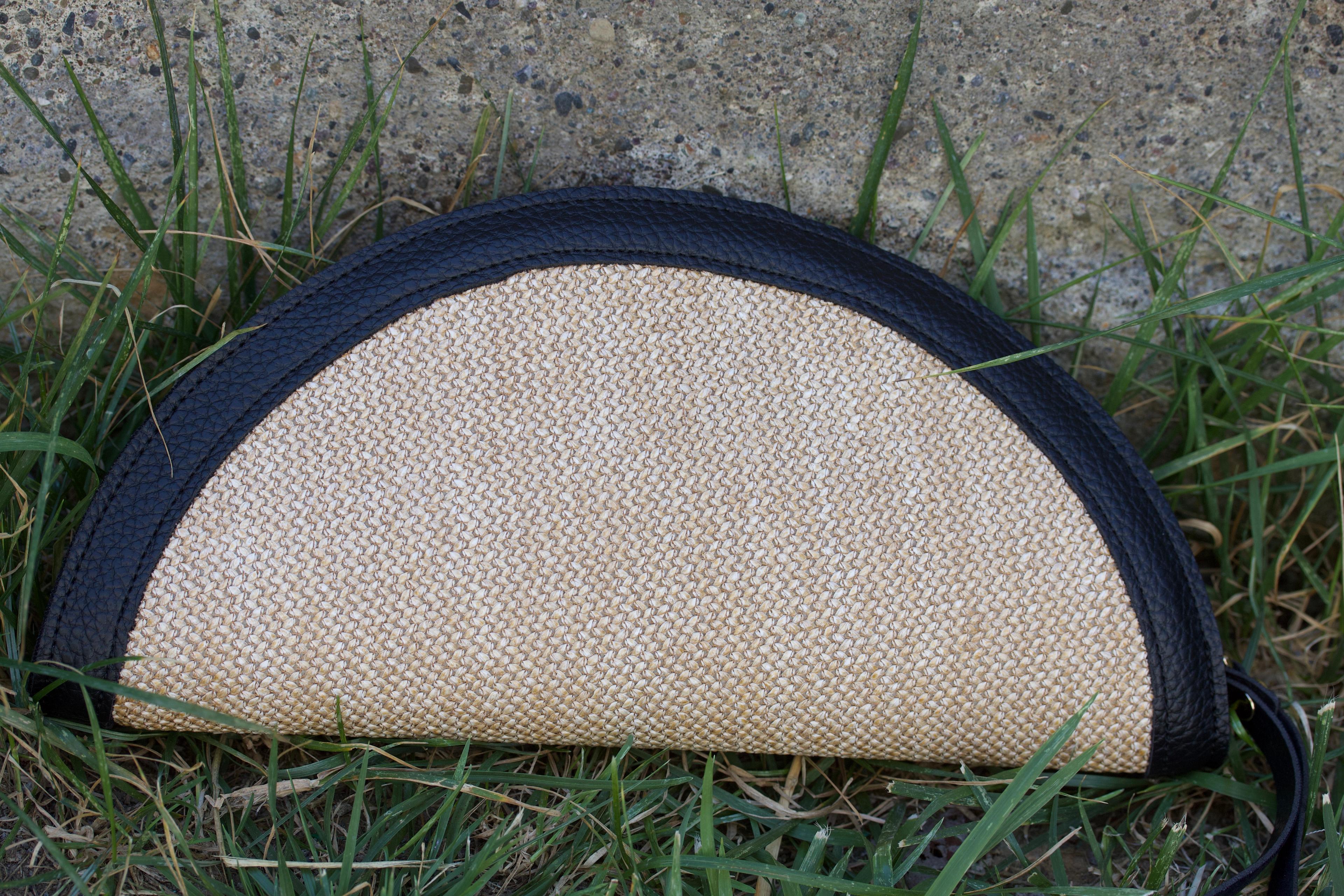 Hasır Siyah Deri Detaylı Clutch Çanta 