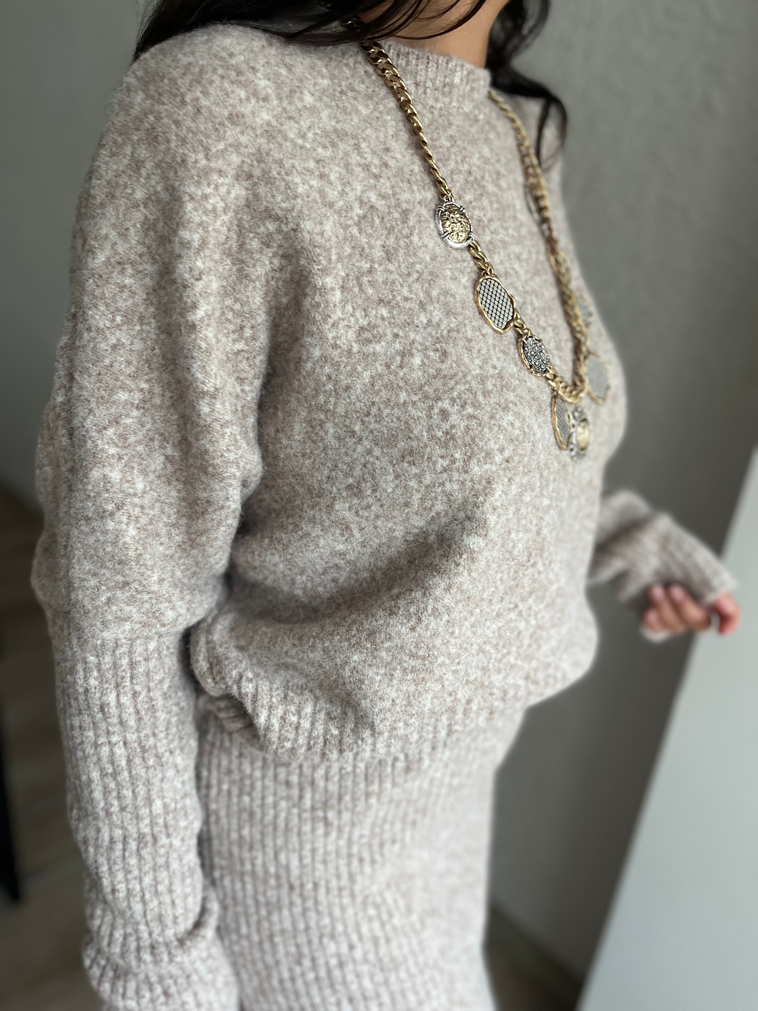 Bej Triko Midi Elbise 