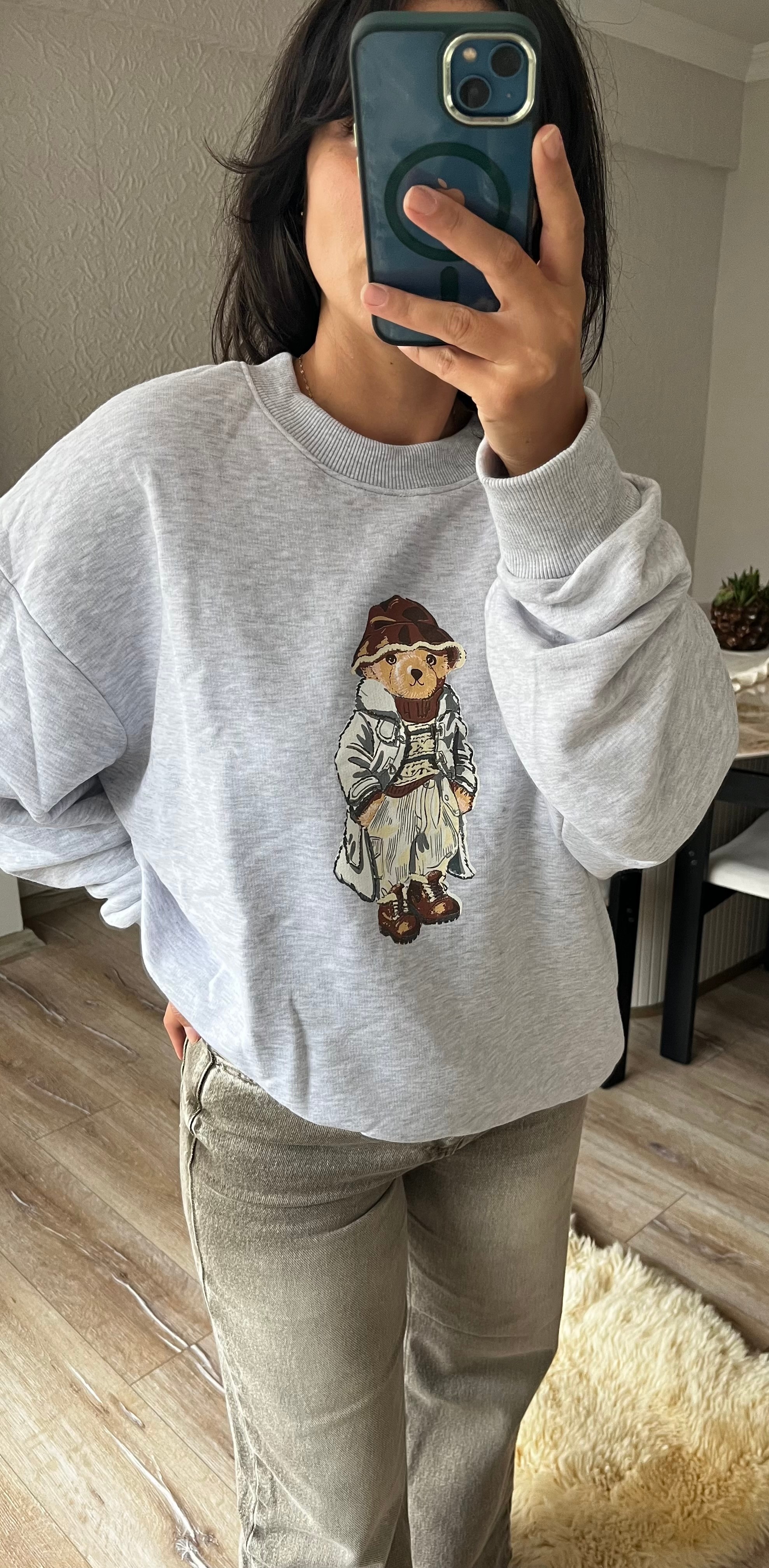 Baskılı Gri Sweatshirt 