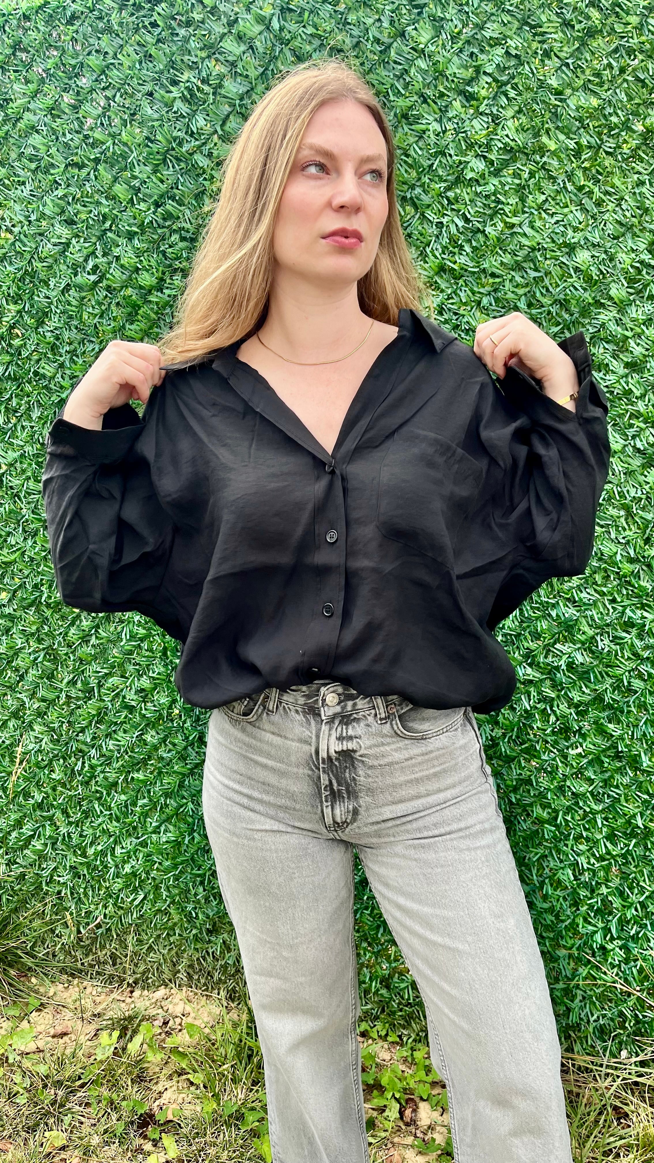 Siyah Oversize Gömlek 